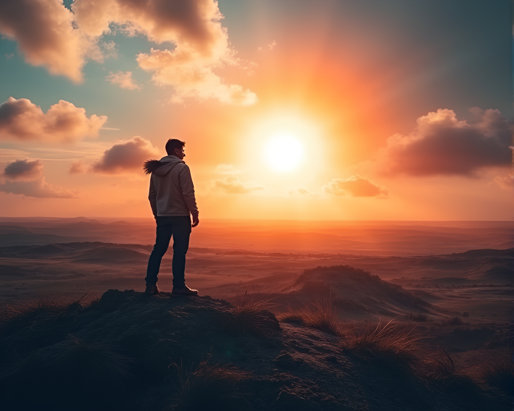 Captivating Portrait of Resilience against Solar Flare Backdrop – free AI stock image