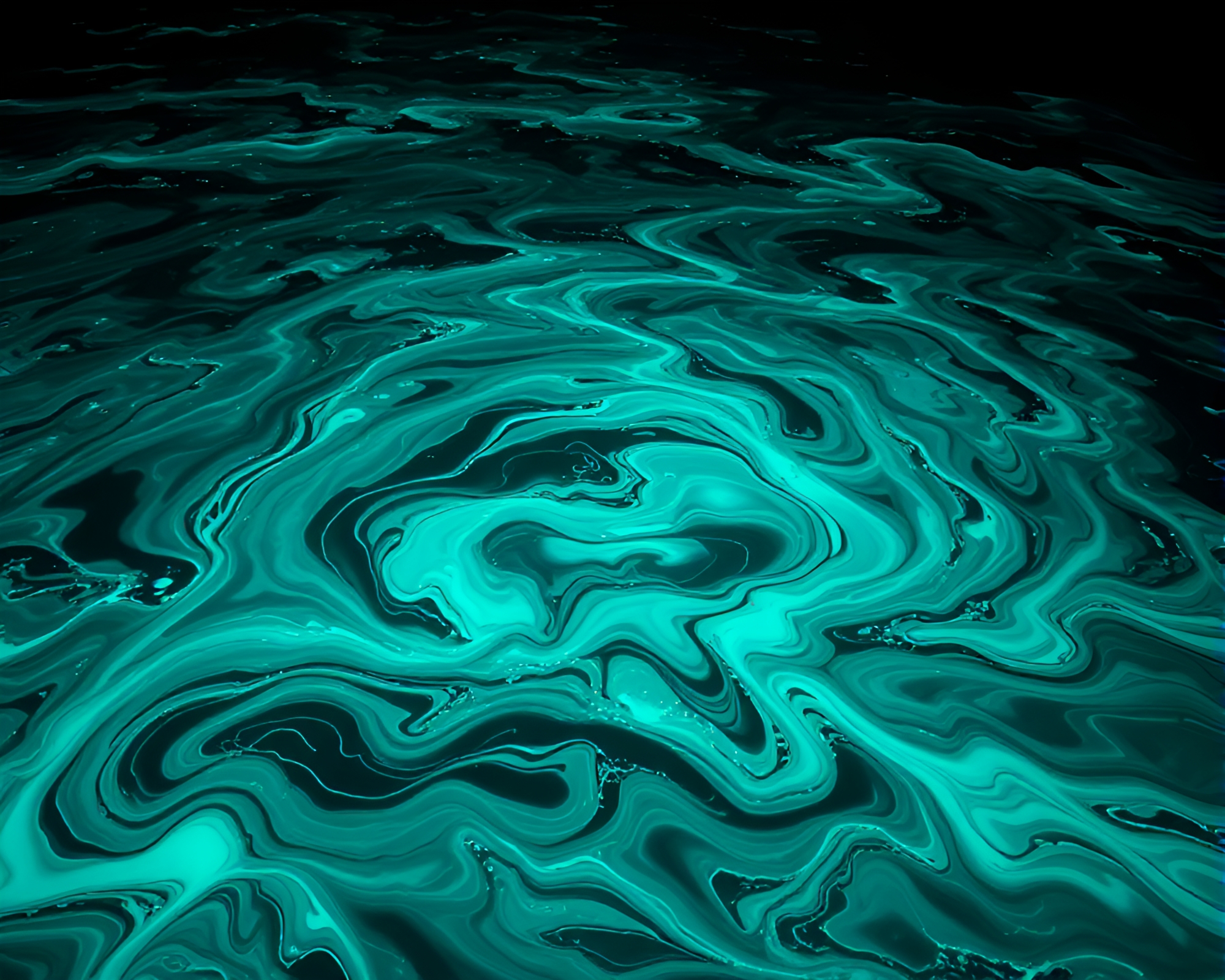 Bioluminescent ink creates mesmerizing swirling ocean graphic design – free AI stock image