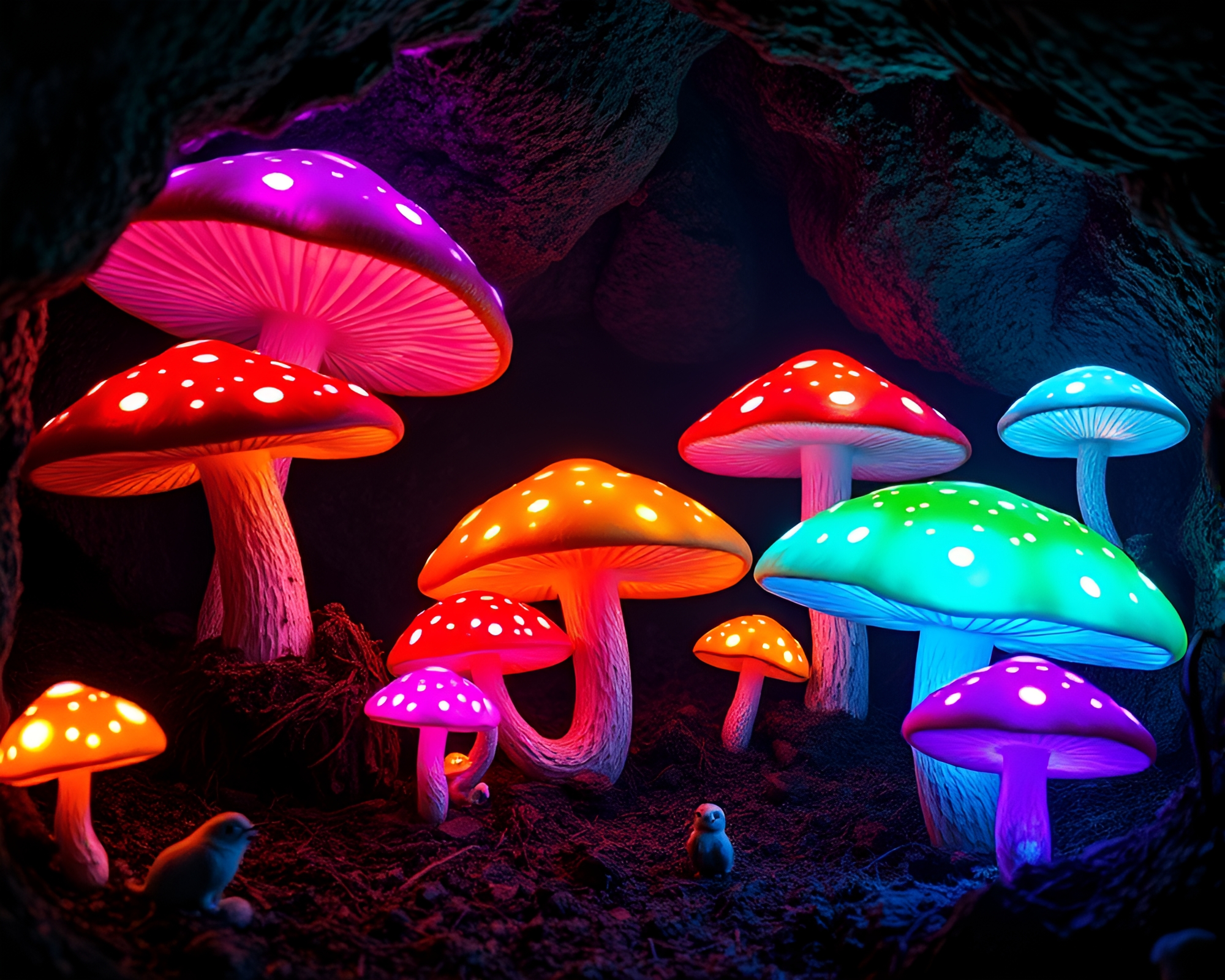 Enchanting Mushroom Haven in Underground Cavern – free AI stock image