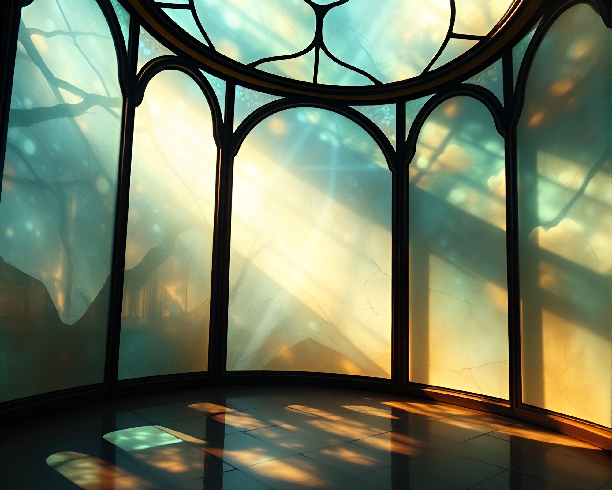 Mesmerizing surreal stained glass window reflection abstract art – free AI stock image