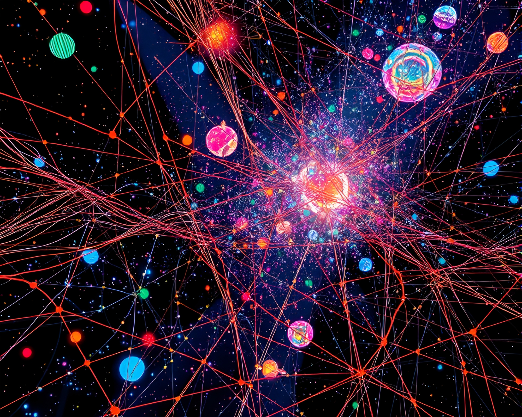 Vibrant Cosmic String Tapestry in Cubist Art Style – free AI stock image