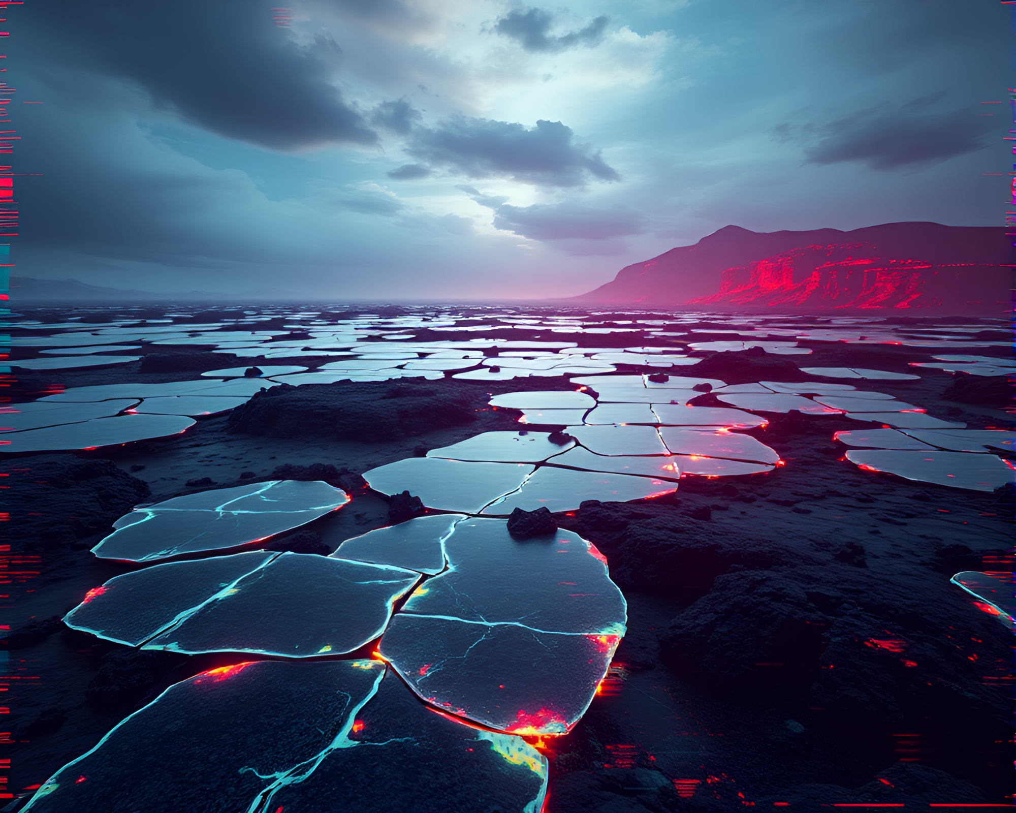 Surreal Volcanic Glass Plains: Tranquility and Unease Blend – free AI stock image