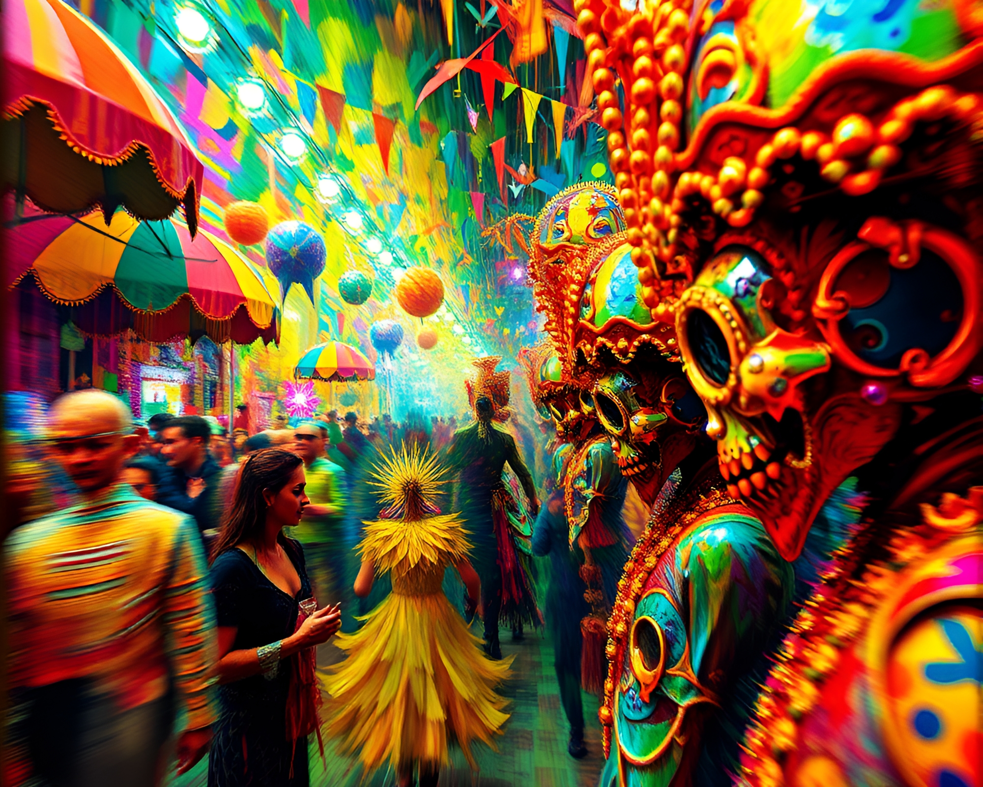 Spectral Carnival: Kinetic Impressionism of Neon Chaos – free AI stock image