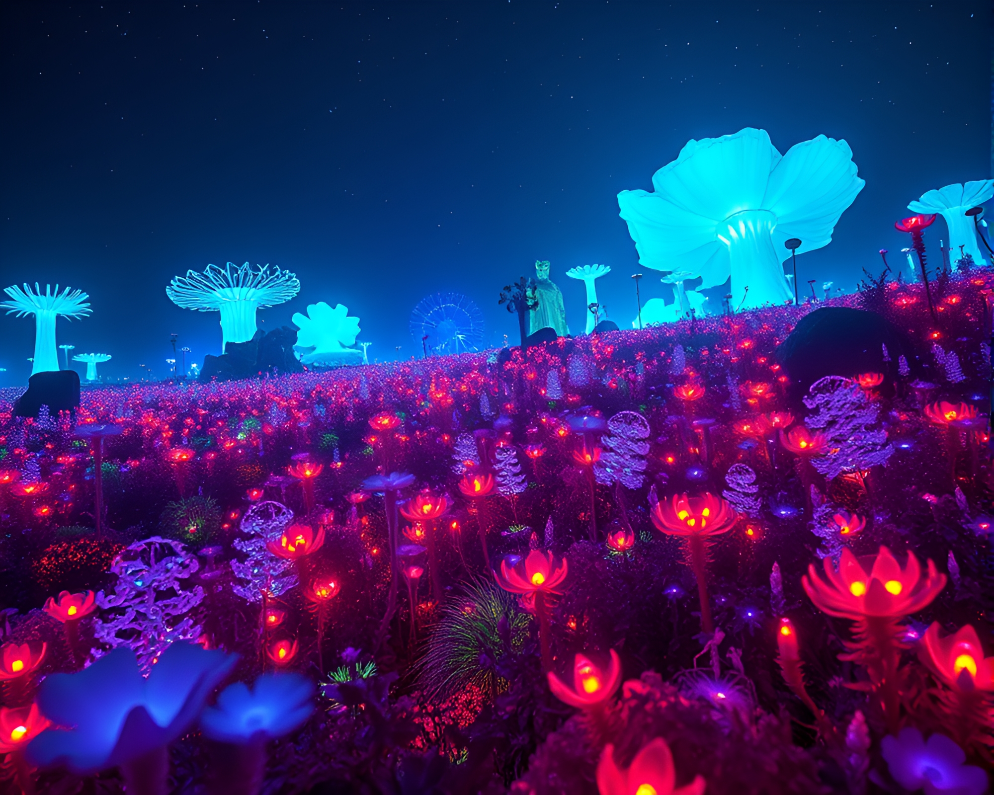 Bioluminescent Spectral Battlefield: A Vibrant Otherworldly Scene – free AI stock image