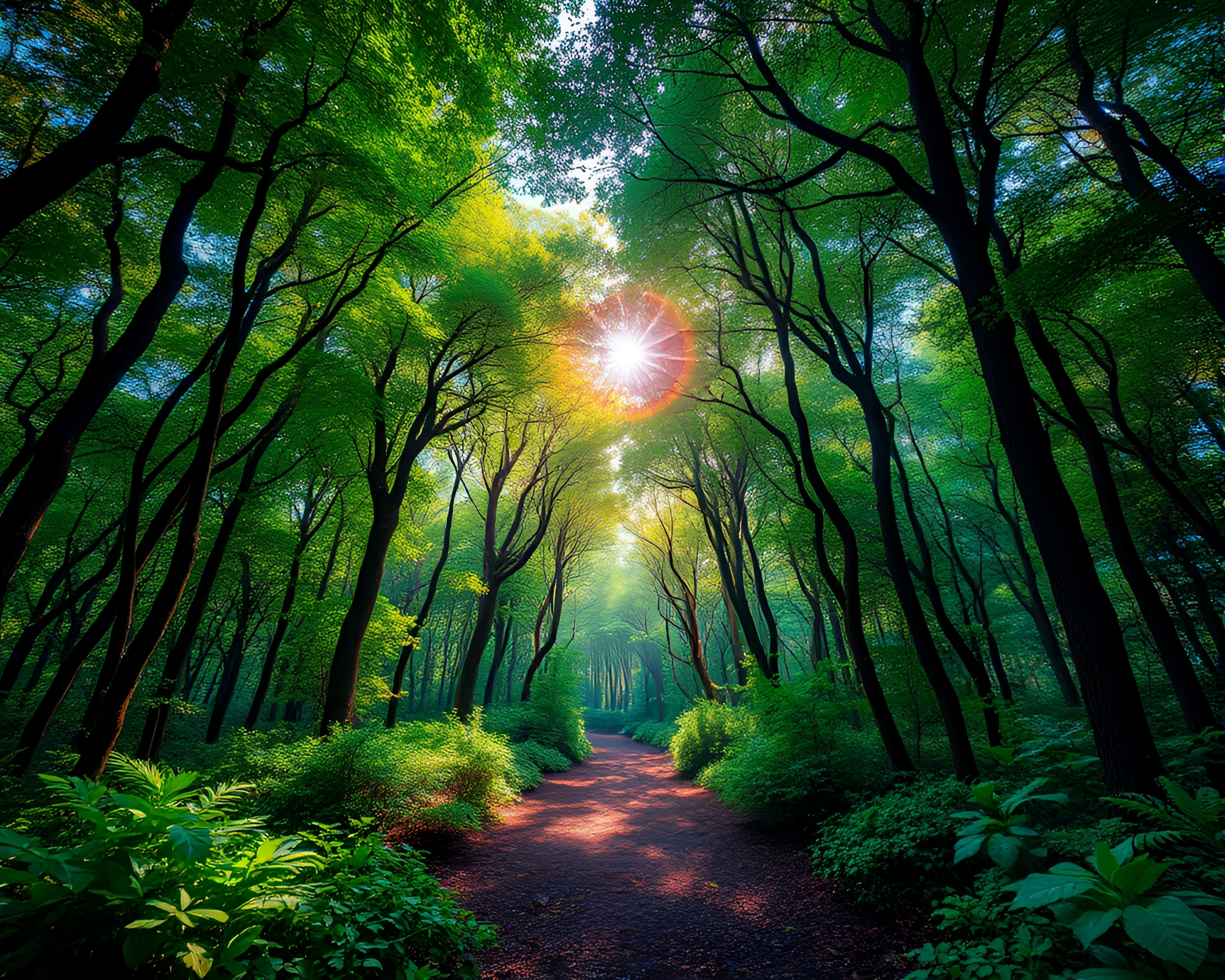 Emerald Canopy Glade Transformed into Cosmic Modern Art – free AI stock image