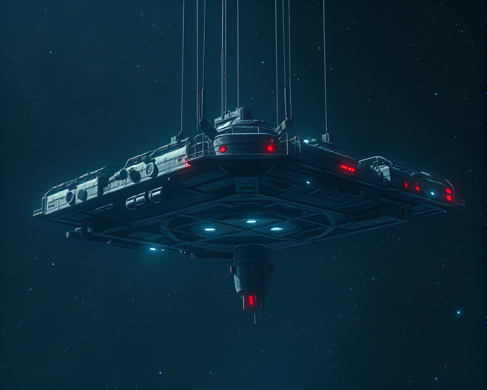 Desolate Space Station with Flickering Holograms – free AI stock image