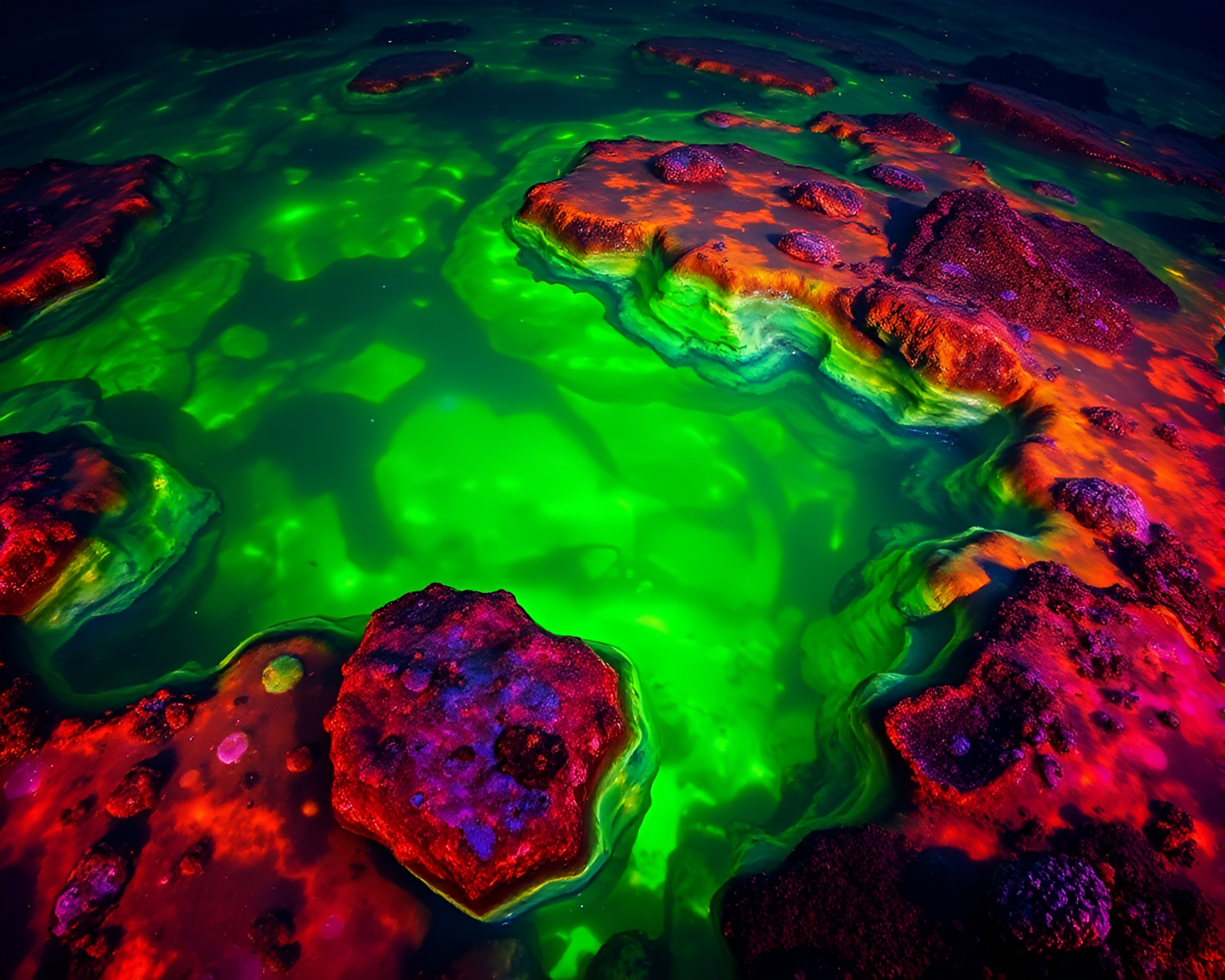 Enchanting Bioluminescent Tide Pools Illuminate Underwater Beauty – free AI stock image