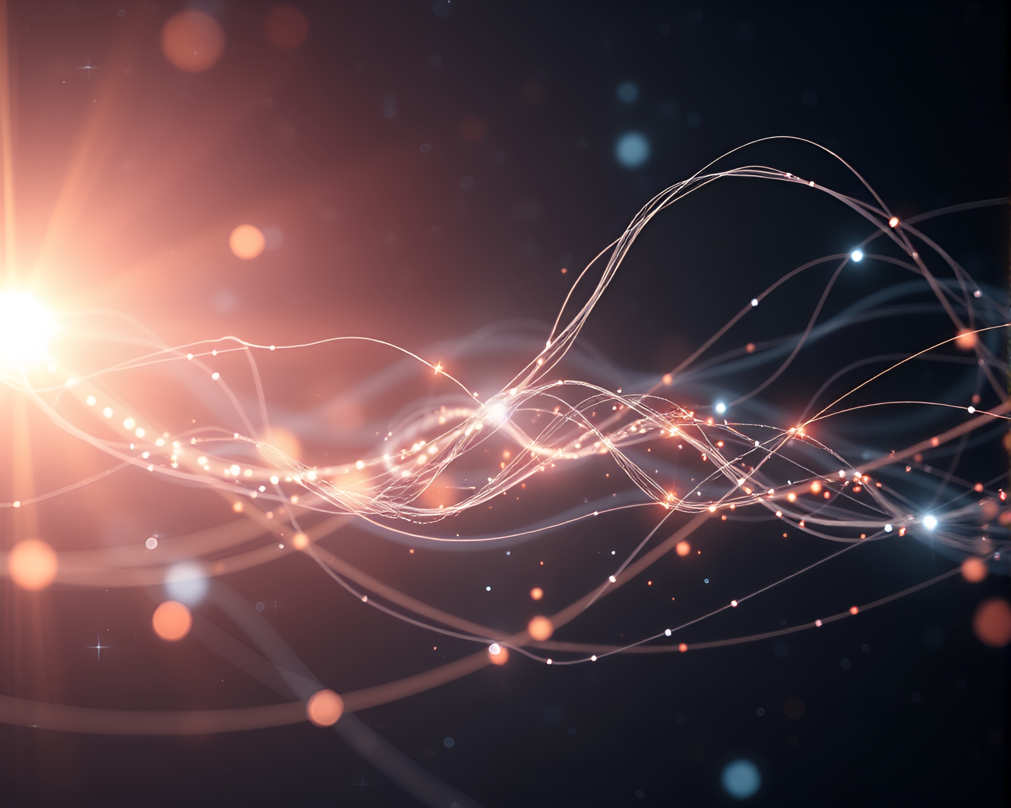 Glowing Quantum Entanglement Fibers in Vast Space – free AI stock image