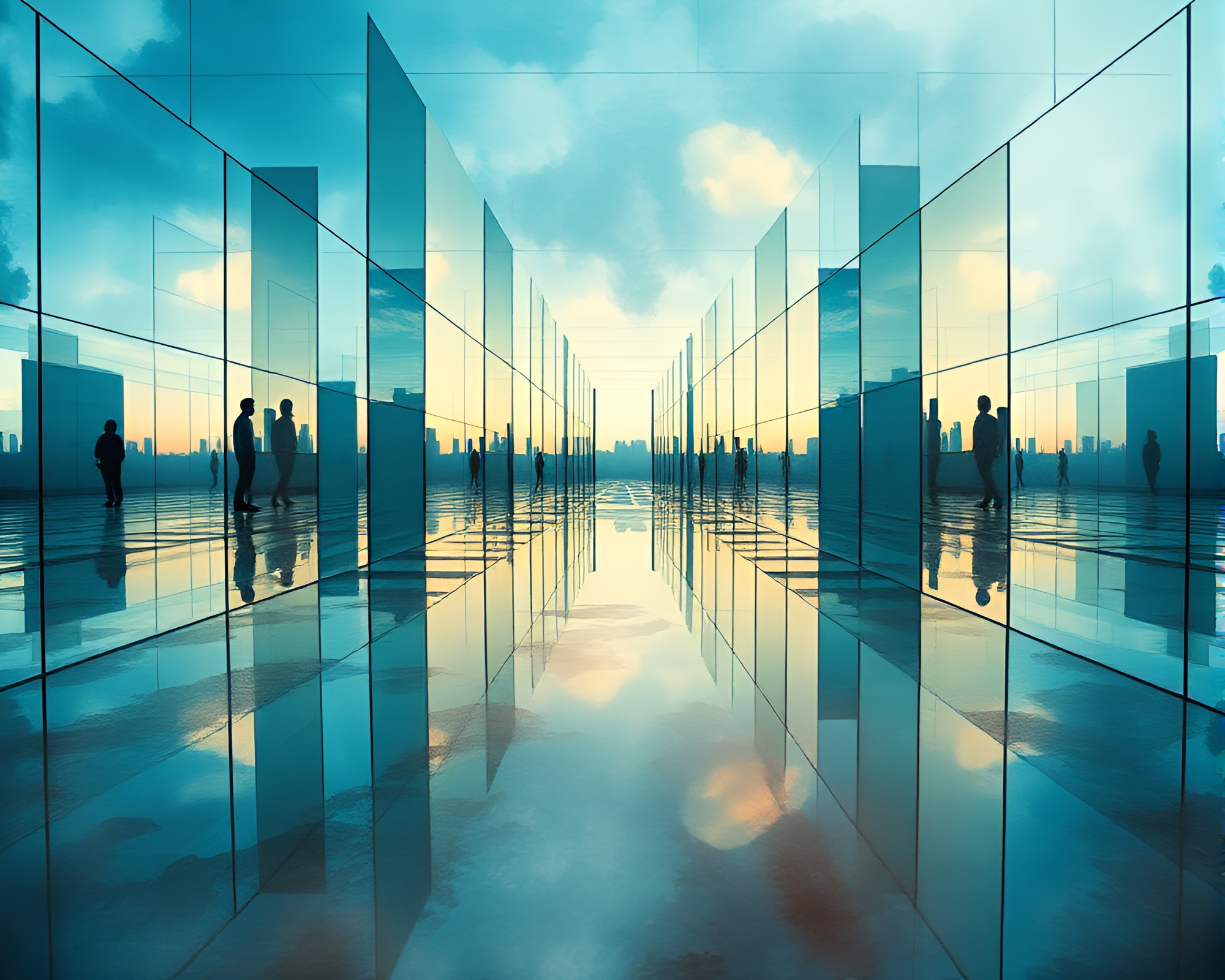 Surreal Mirror Labyrinth in Dystopian Dreamworld – free AI stock image