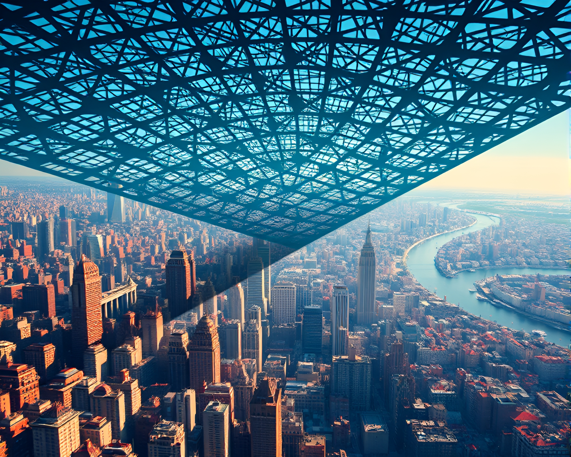 Intricate Fractal City Grid Dominates Tense Metropolis – free AI stock image