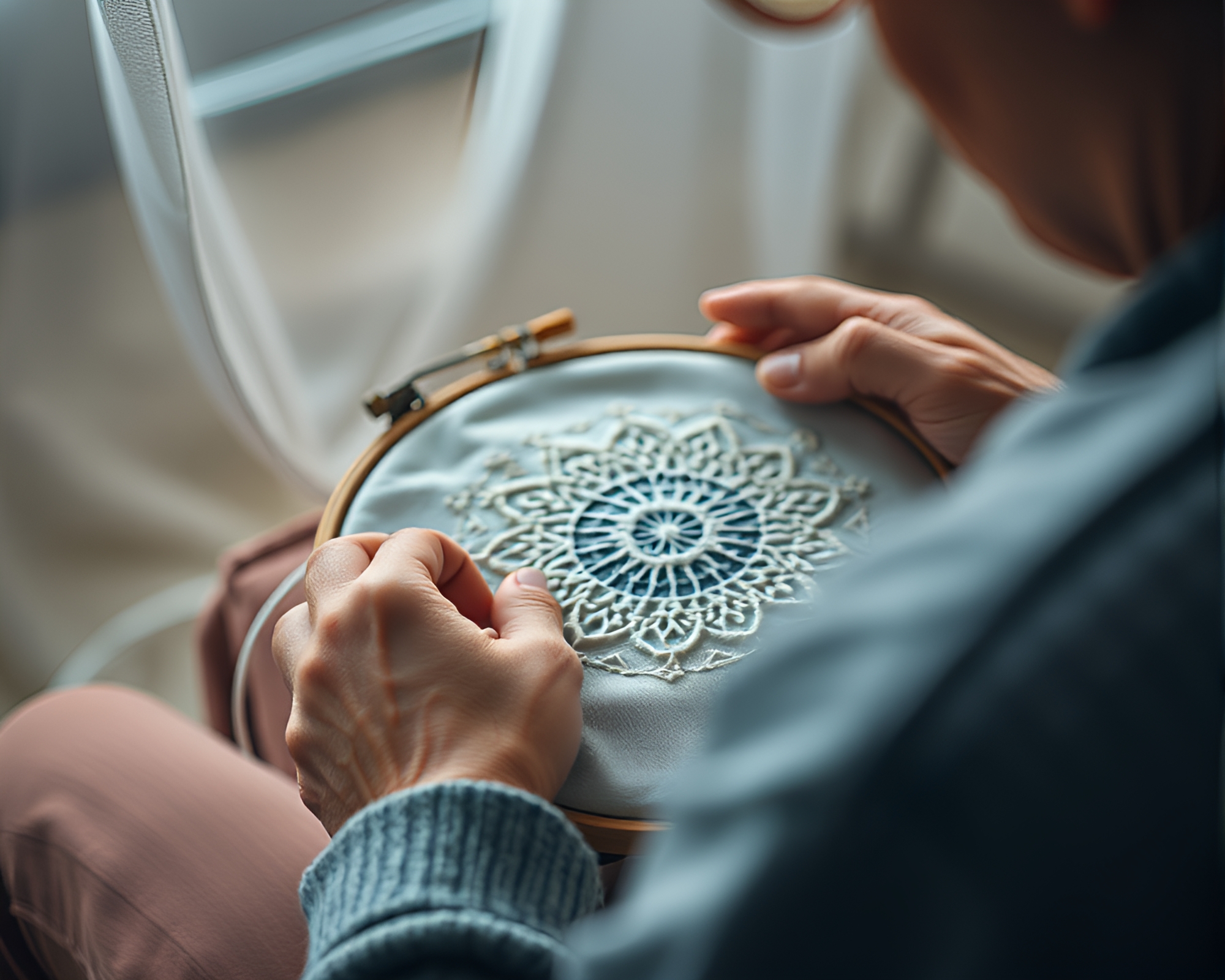 Serene Time-lapse Embroidery of Intricate Contemplative Pattern – free AI stock image