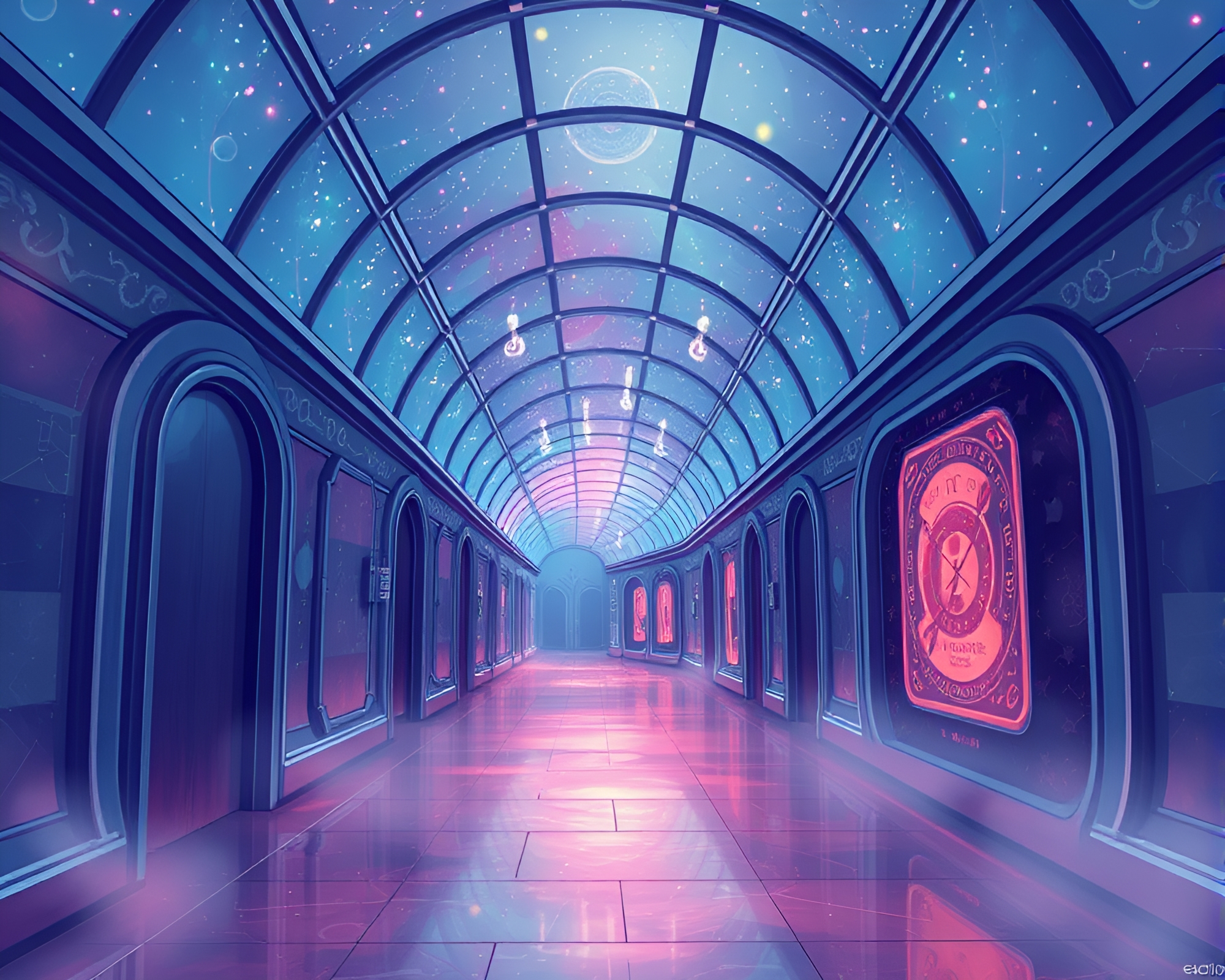 Surreal Time-Warp Corridor in Stunning Vector Illustration – free AI stock image