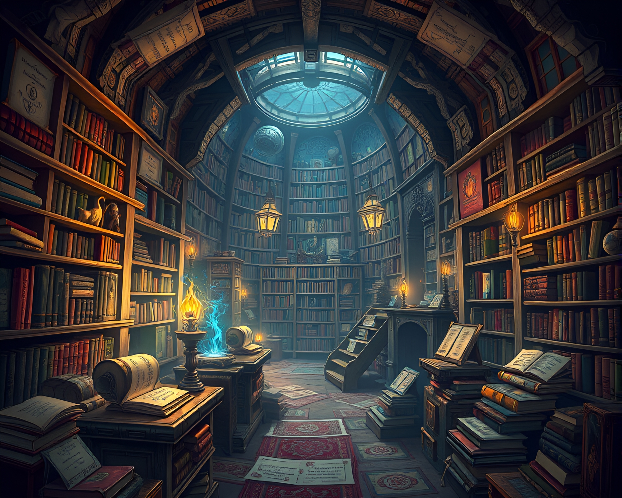 Intricate Library Labyrinth Vector Illustration – free AI stock image