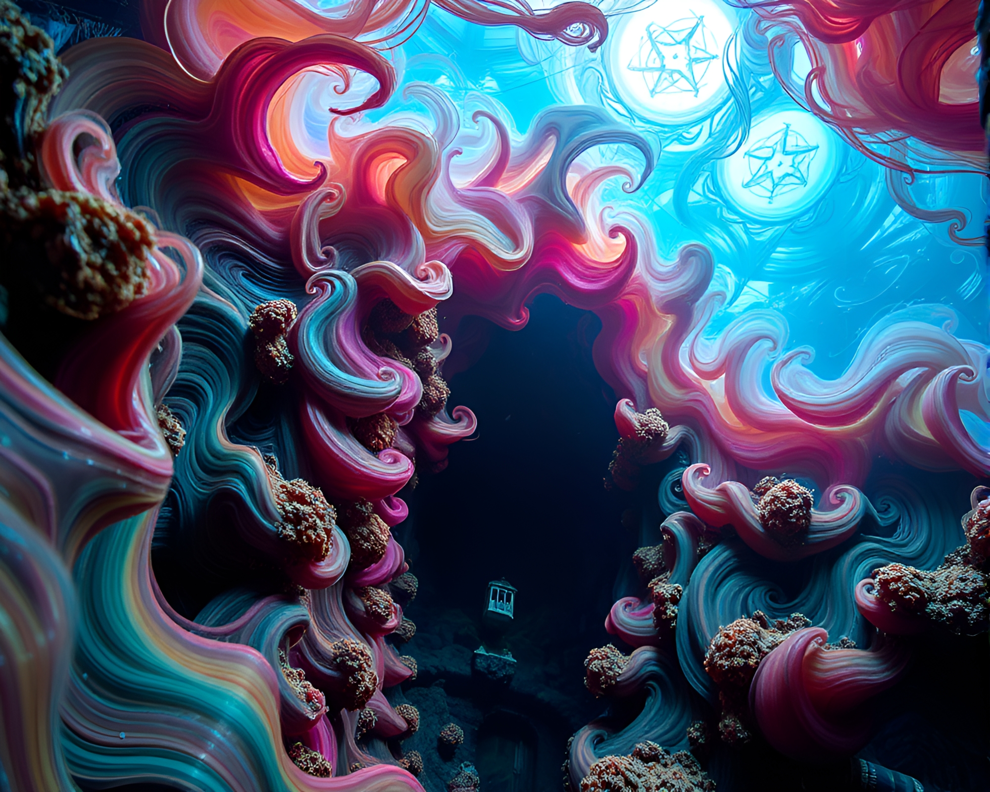Vibrant Underwater Cathedral Macro Photography – free AI stock image
