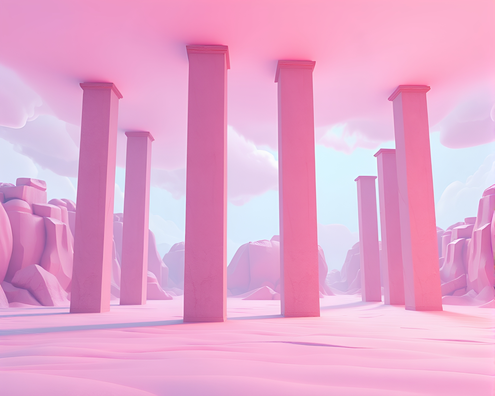Suspended Monolithic Pillars in Dreamy 3D Landscape – free AI stock image