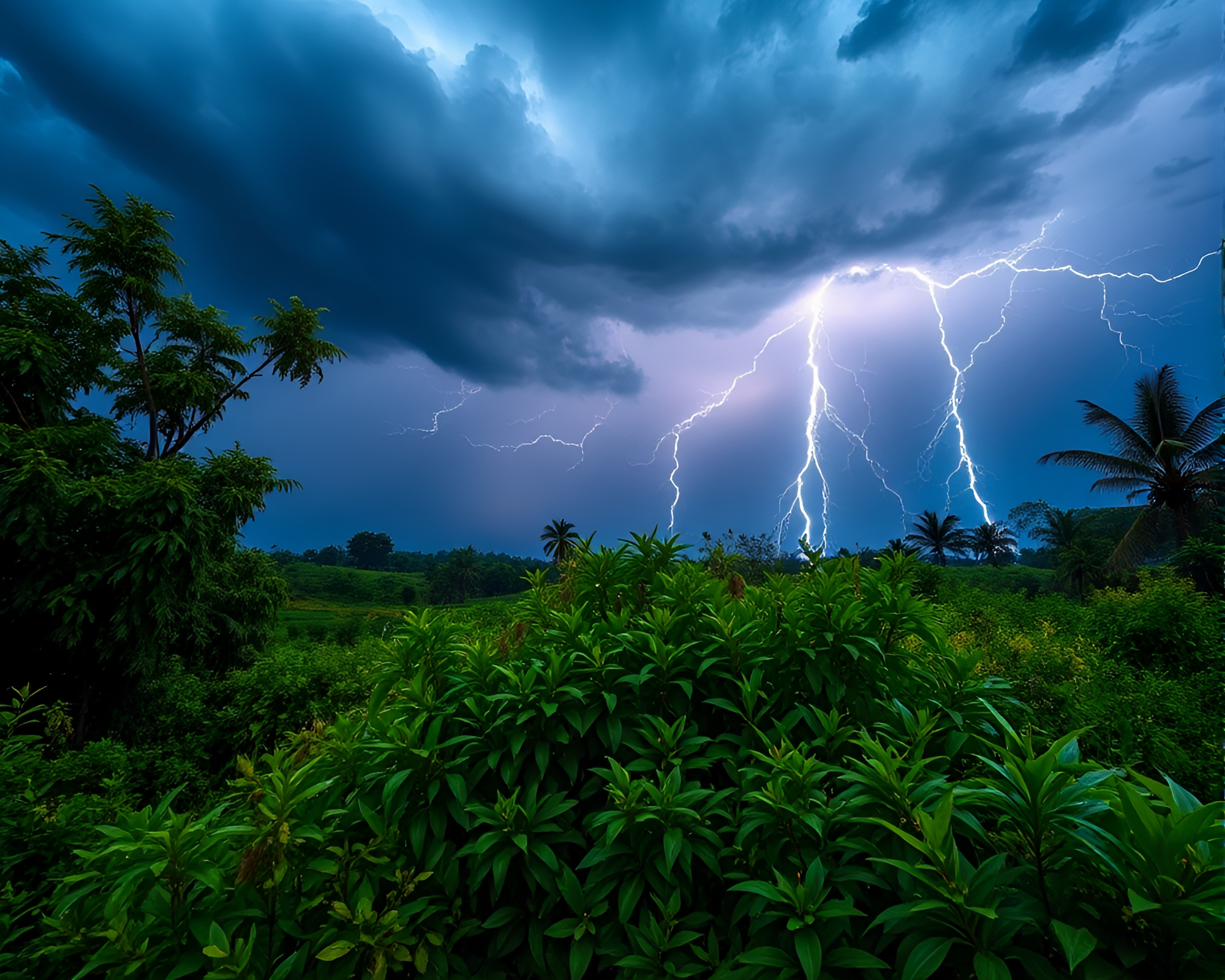 Vibrant Landscape with Approaching Electrifying Storm Front – free AI stock image