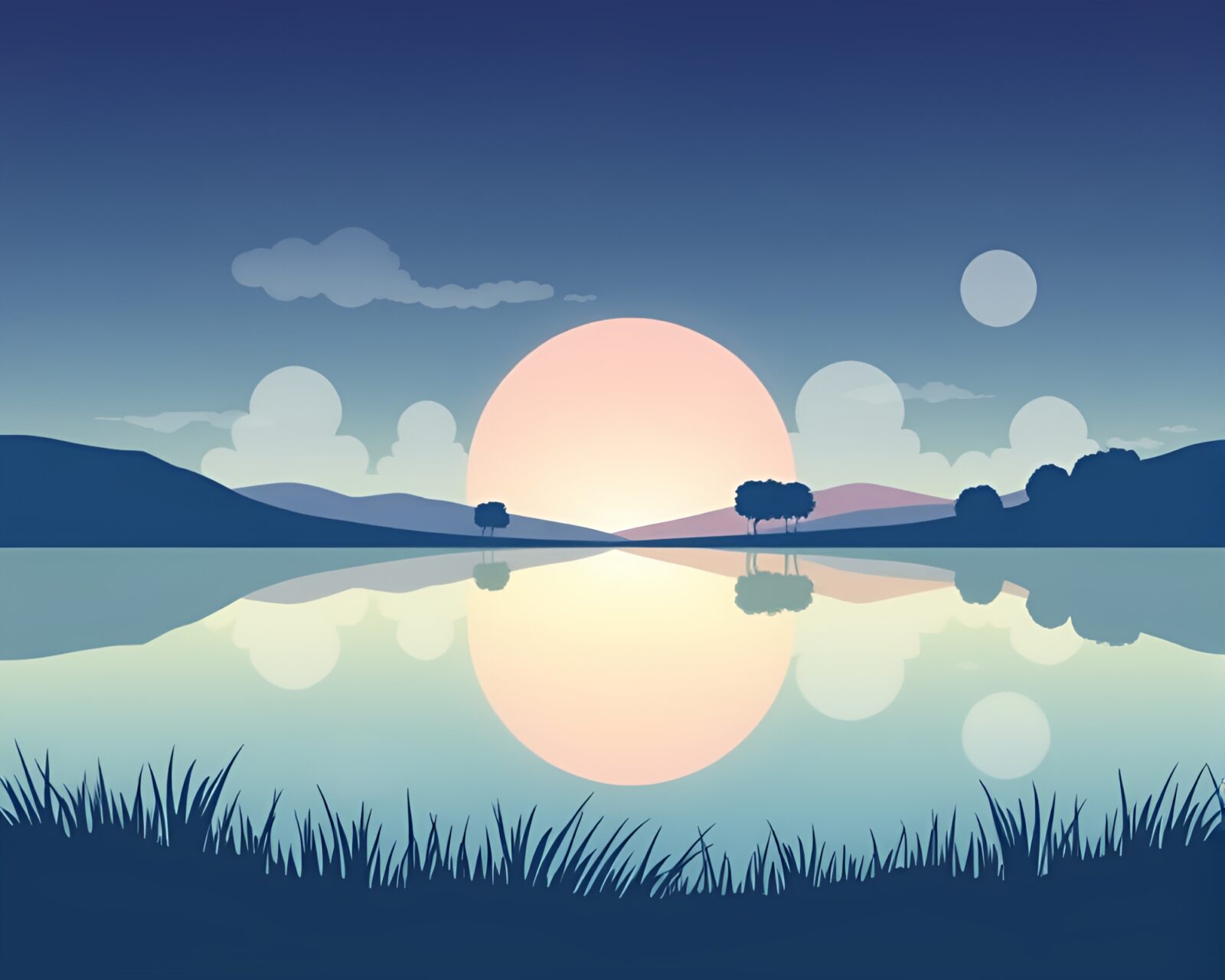 Peaceful vector illustration capturing abstract pastoral landscape reflections