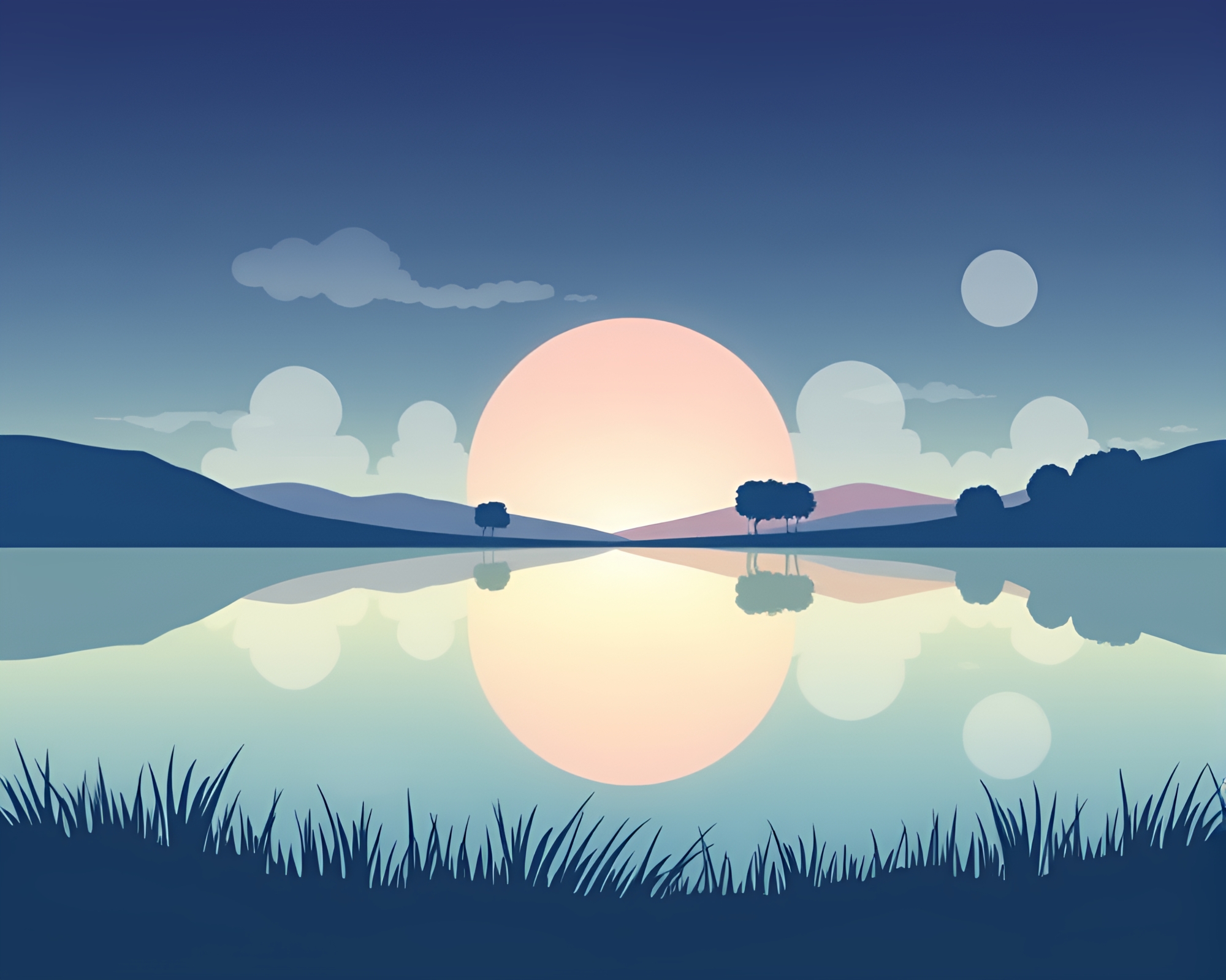 Ethereal Vector Art Depicting Tranquil Pastoral Landscape Reflections – free AI stock image