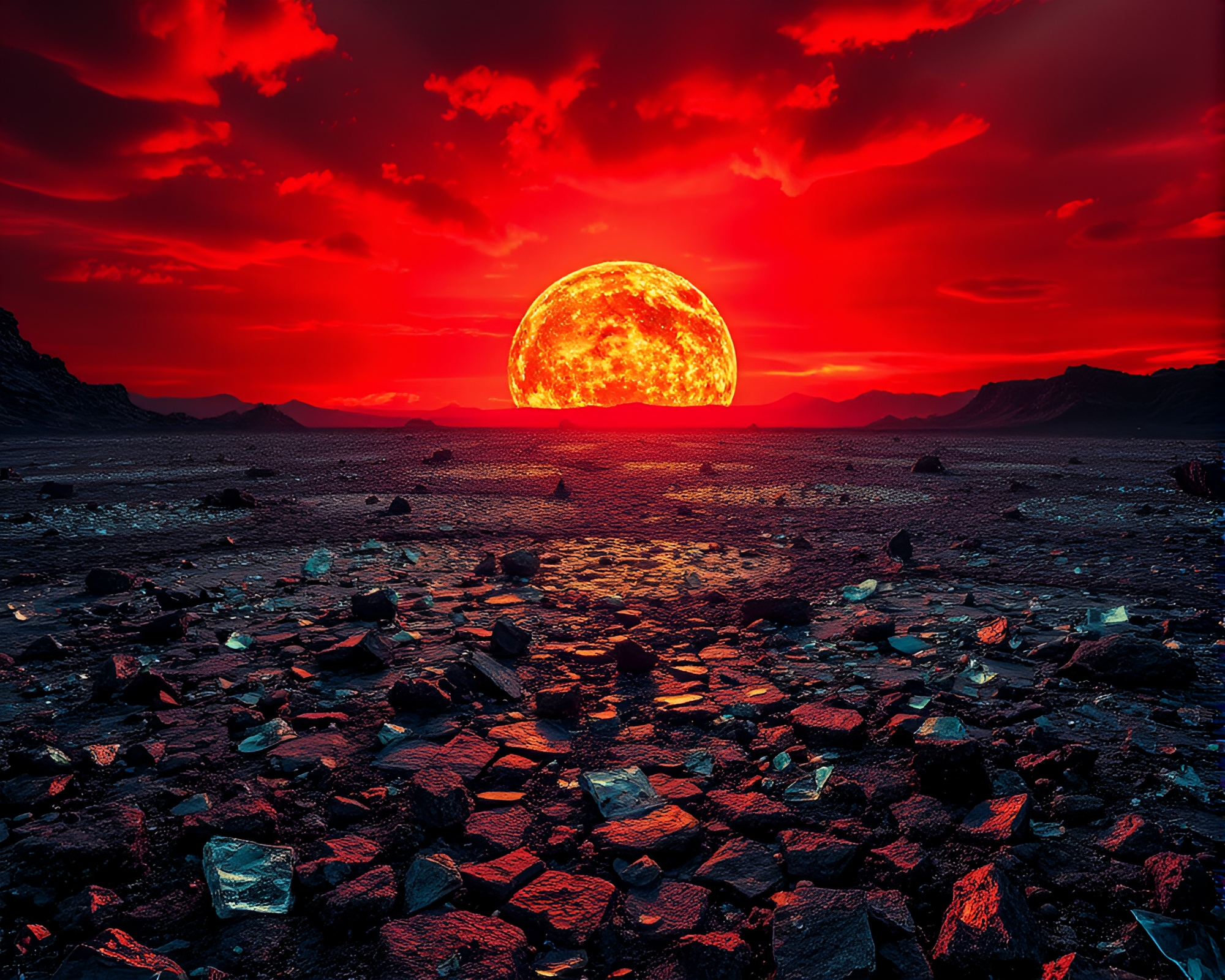Ethereal Apocalyptic Landscape: Shimmering Volcanic Glass Plains – free AI stock image