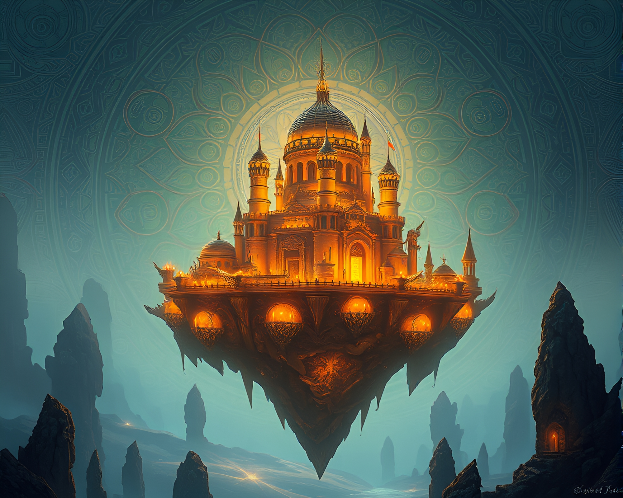 Ethereal Citadel Illuminated by Shimmering Candles – free AI stock image