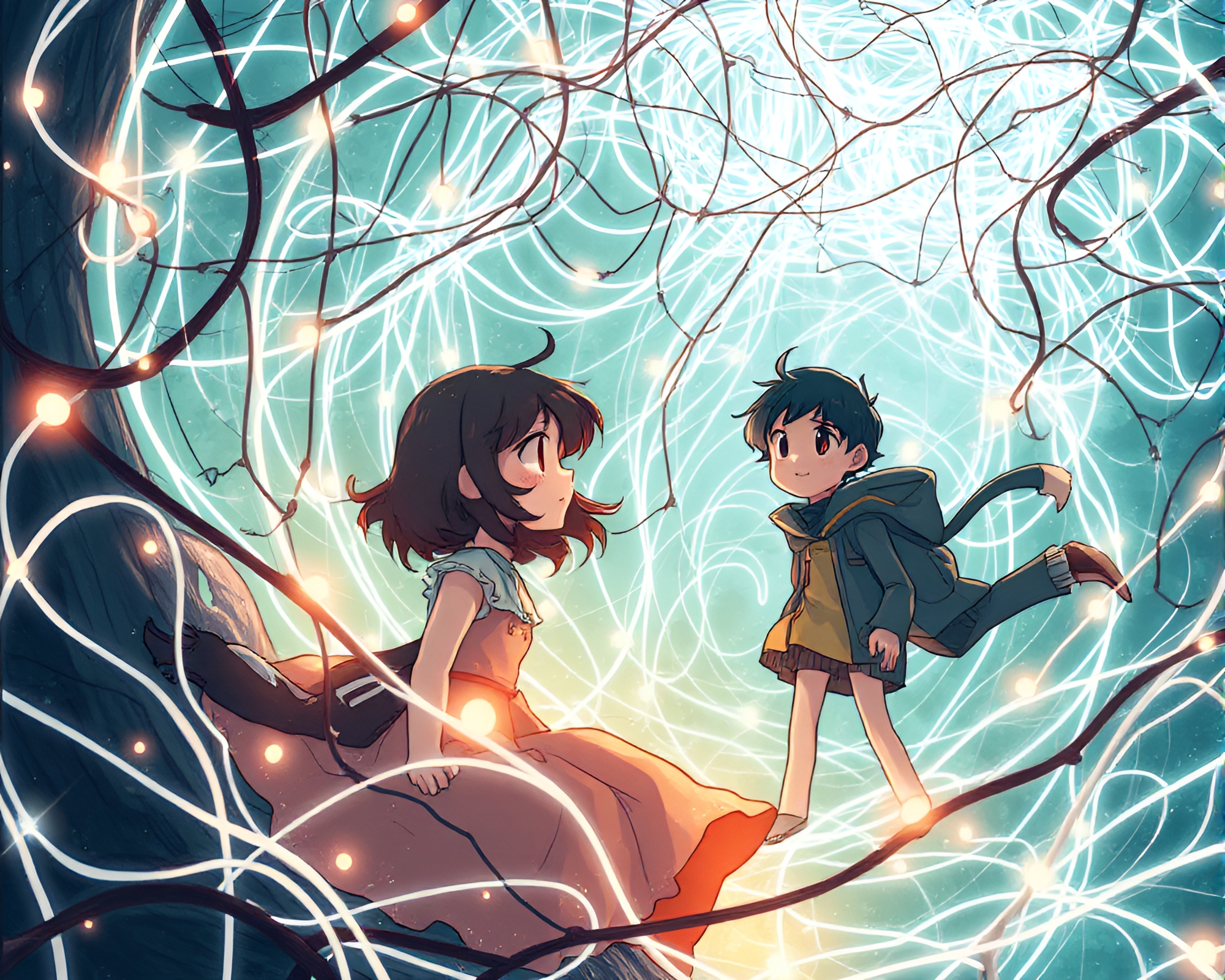Ethereal Vector Illustration of Wistful Characters in Magnetic Field – free AI stock image