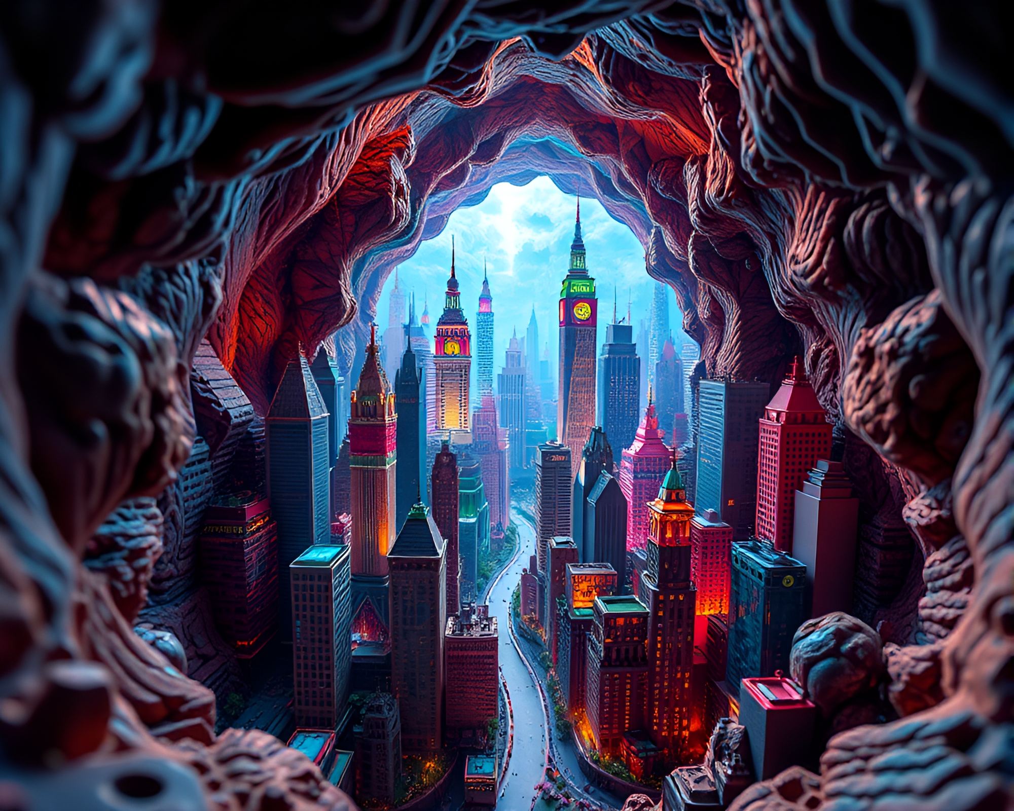 Mesmerizing Macro Fractal Cityscape in Subterranean World – free AI stock image