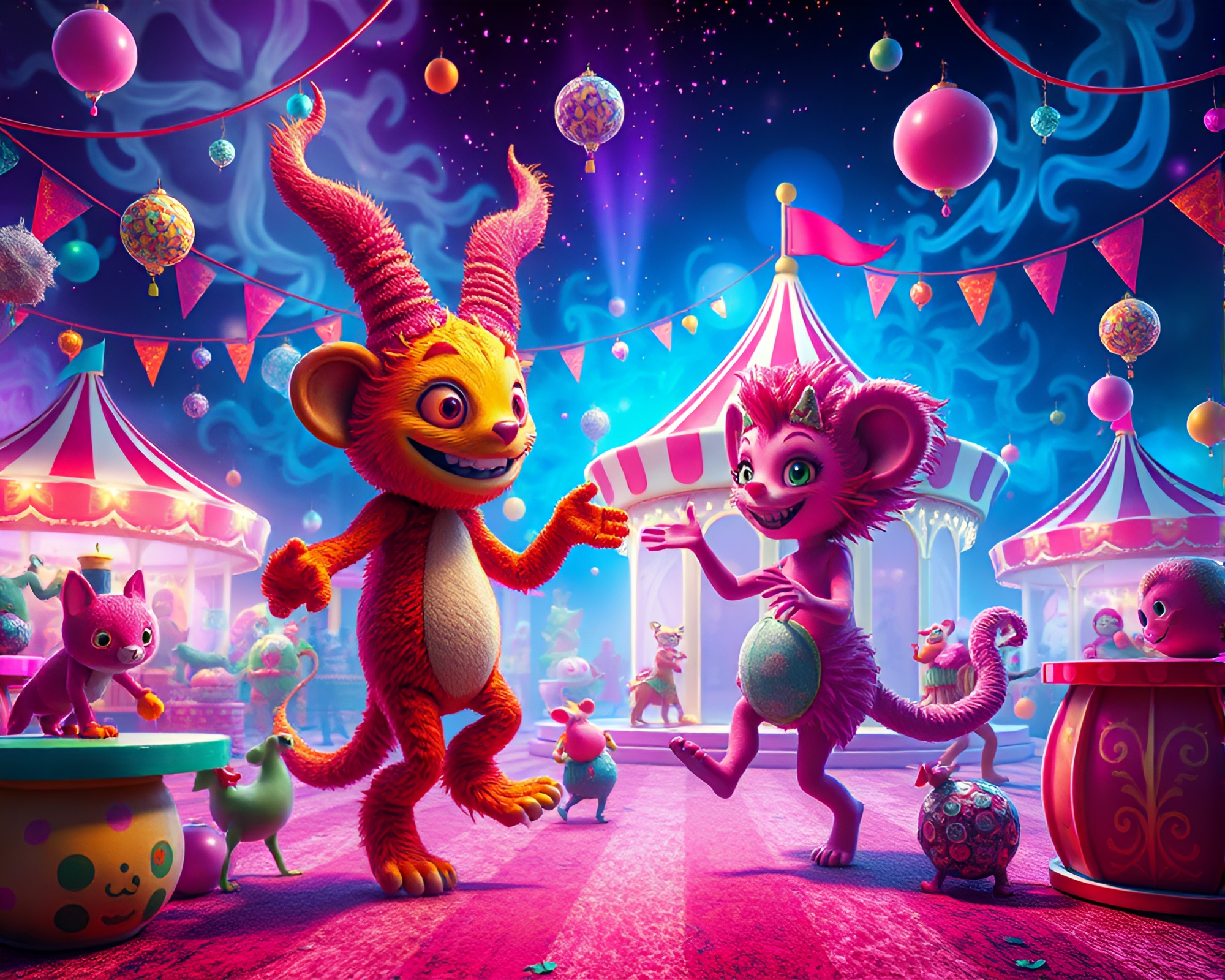 Colorful Spectral Carnival with Whimsical Creatures – free AI stock image