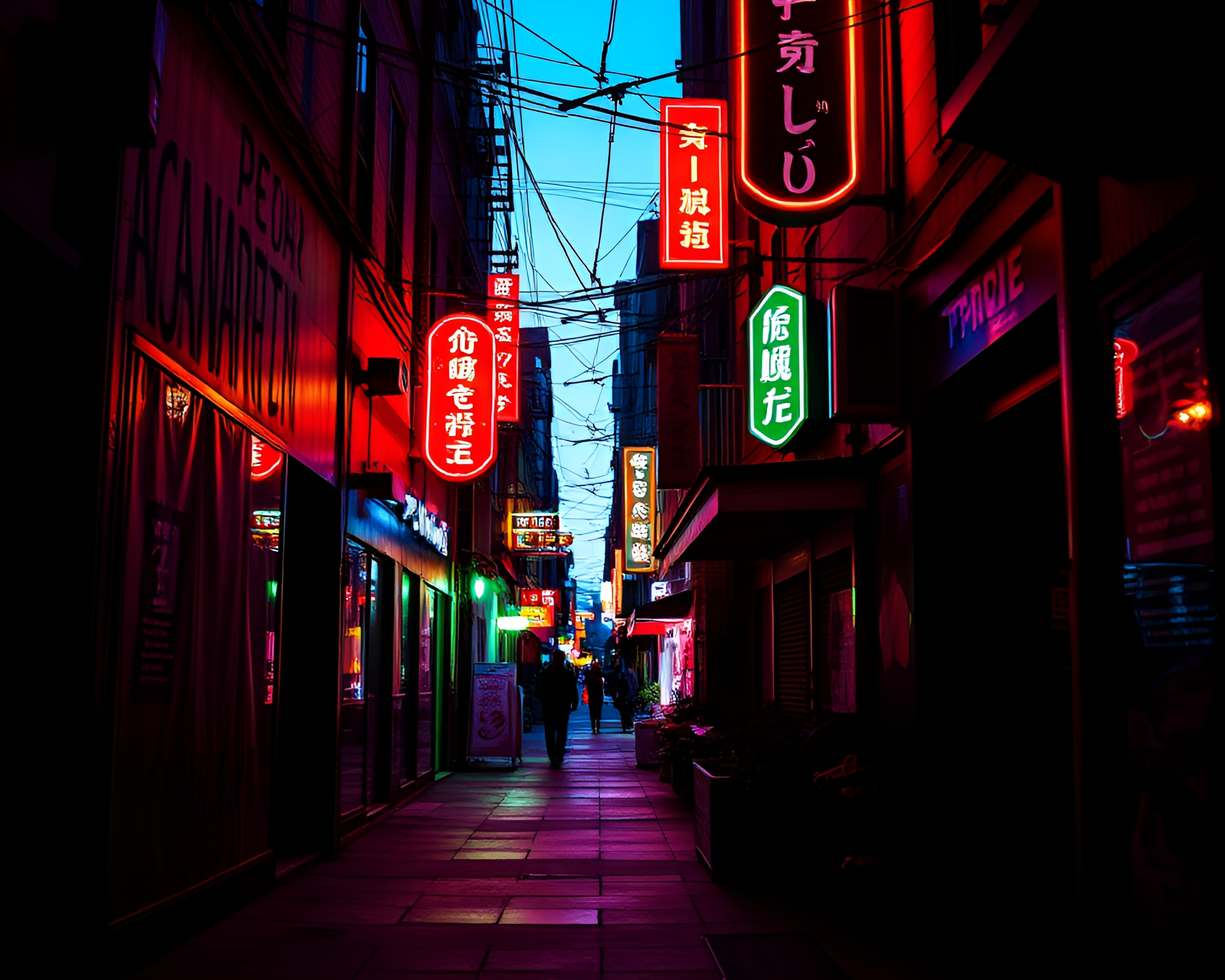Vibrant Neon Alleyway at Twilight Stock Photo – free AI stock image