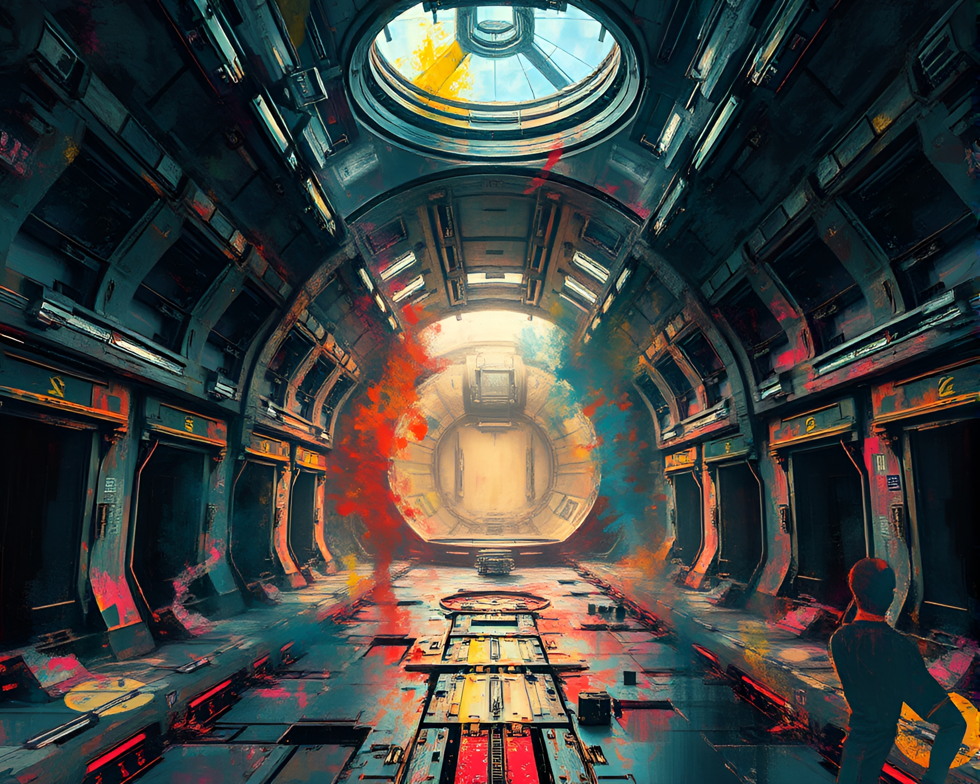 Futuristic Abandoned Space Station Resonates with Chaotic Colors – free AI stock image