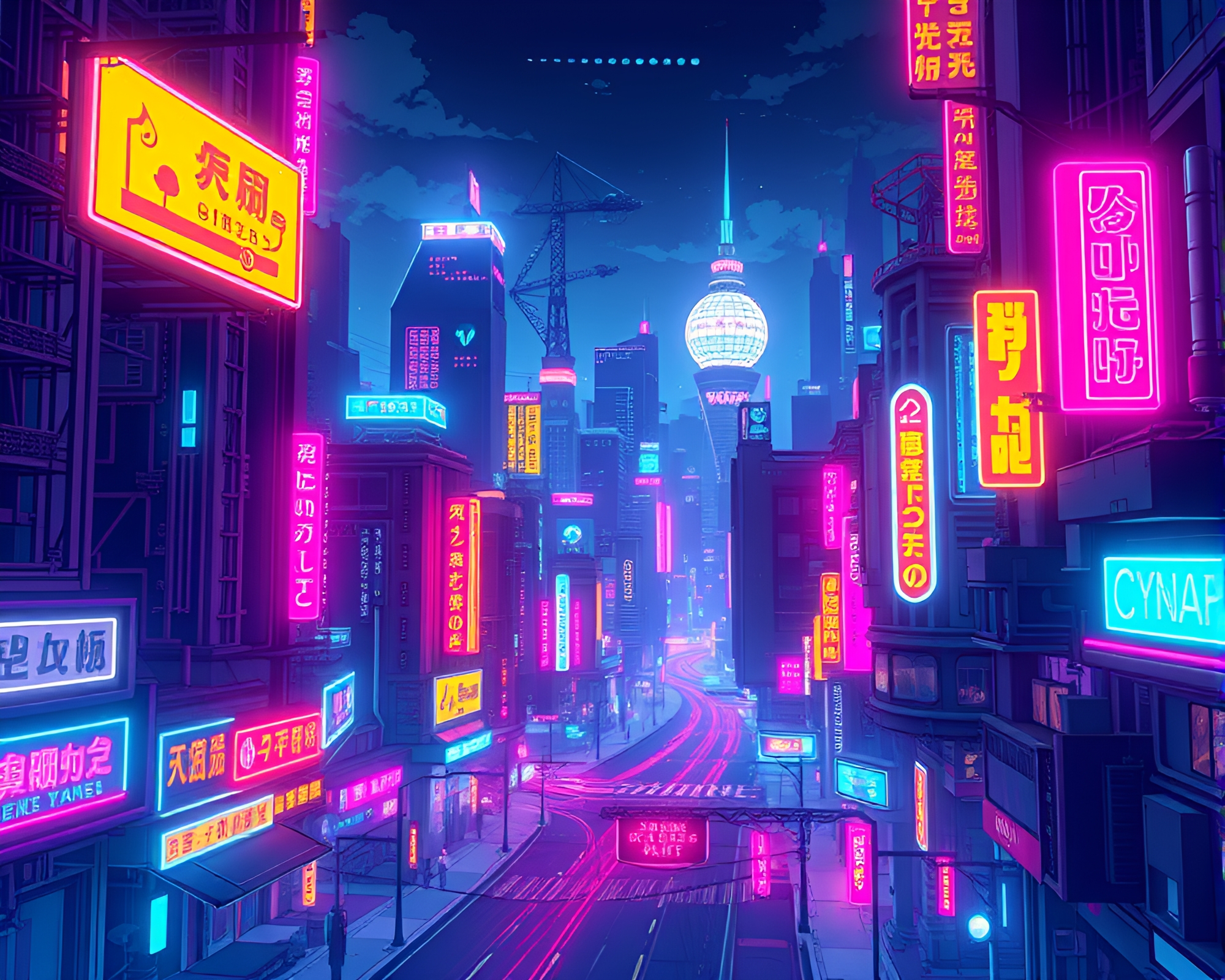Futuristic Cyberpunk Cityscape Glowing with Neon Lights – free AI stock image