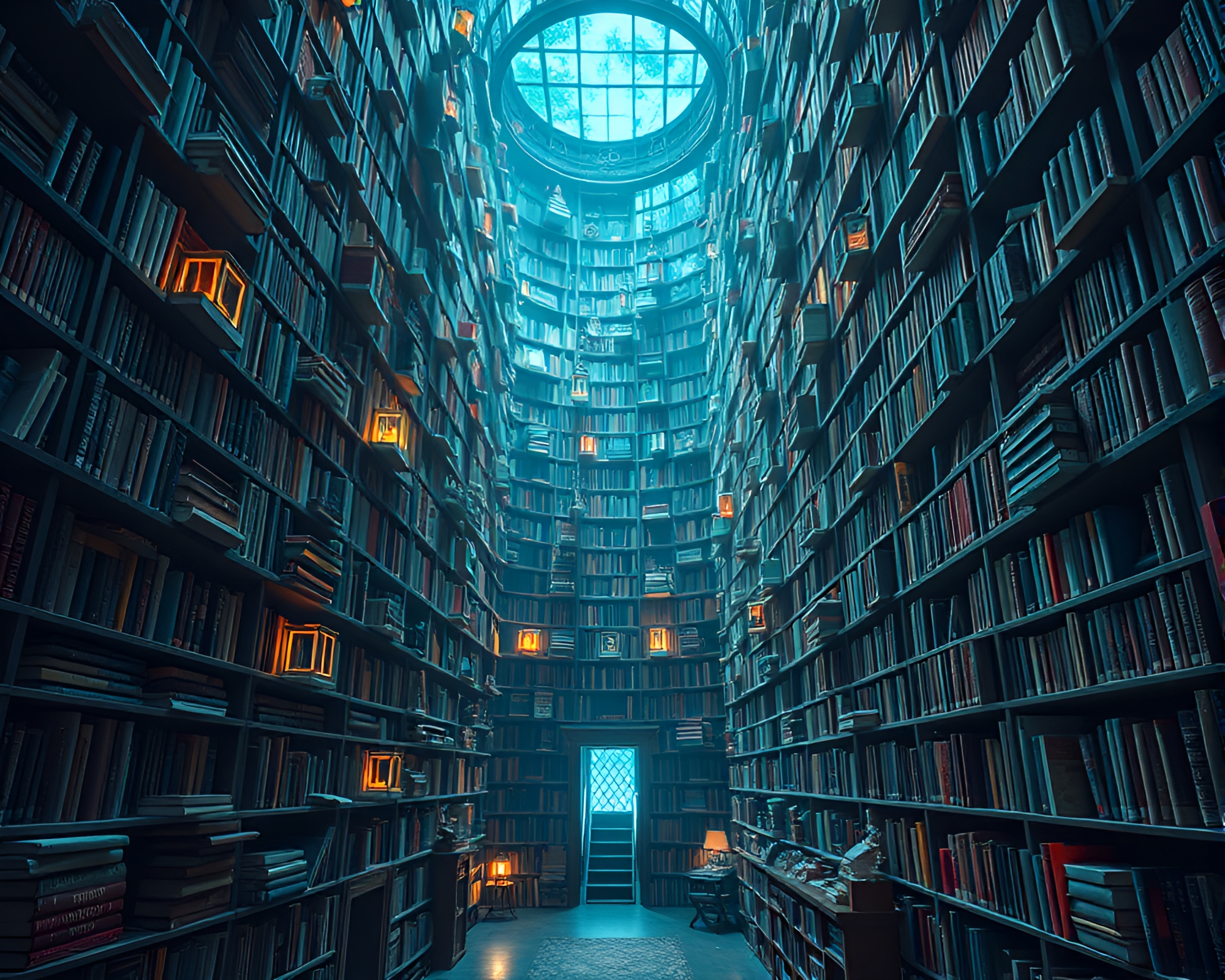 Intricate Labyrinth Library with Whimsical Book Arrangements – free AI stock image