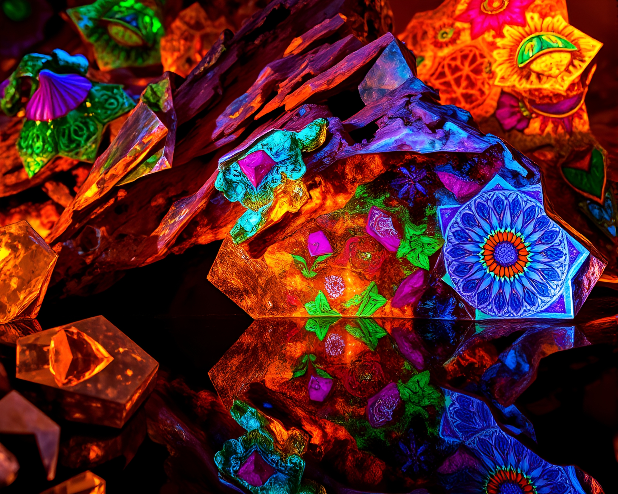 Mesmerizing Graphic Designs Illuminate Crystalline Cavern Walls – free AI stock image