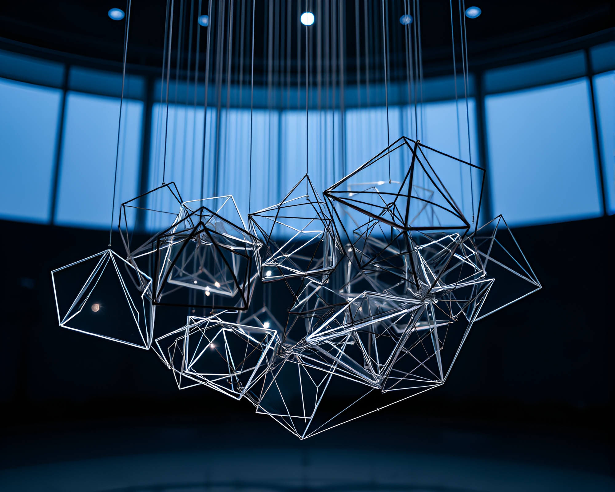 Dynamic and Kinetic Geometric Sculpture in Mid-Air – free AI stock image