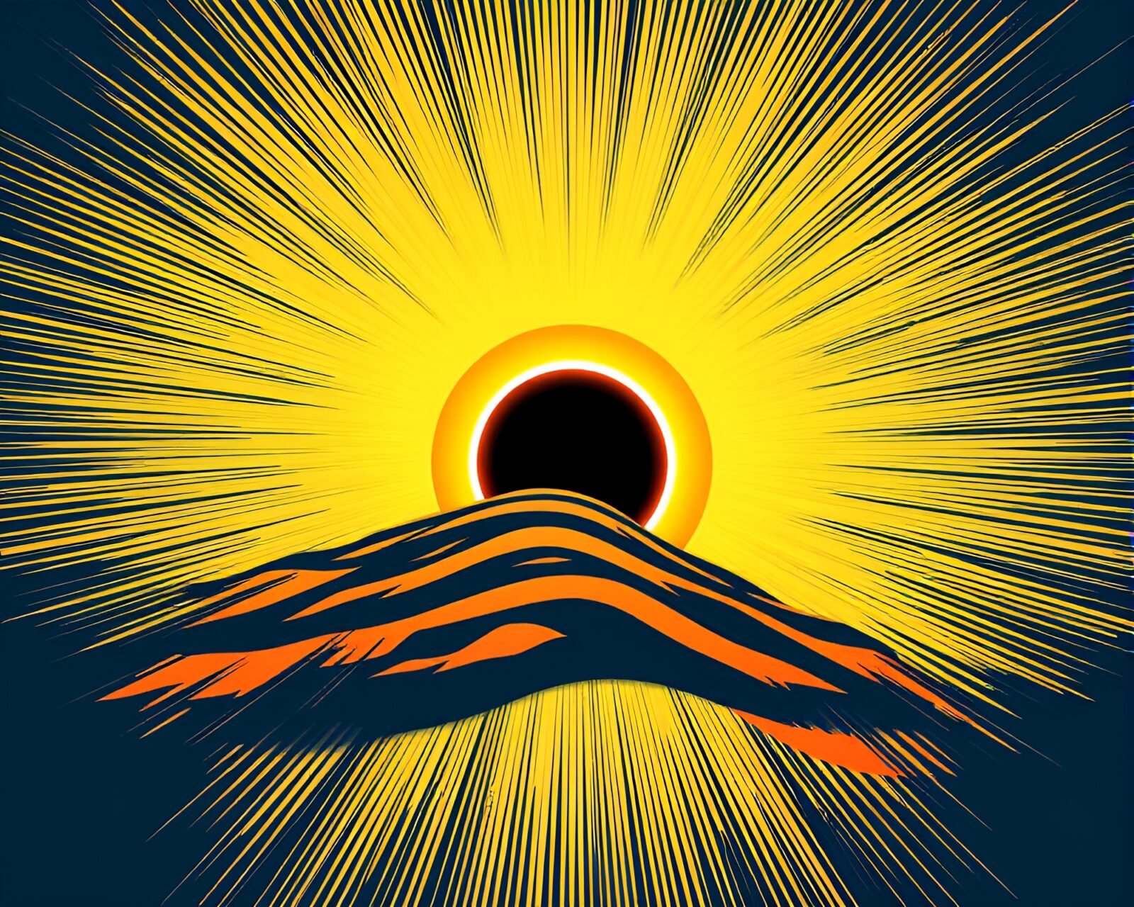 Boldly colored solar eclipse drifting in Pop Art