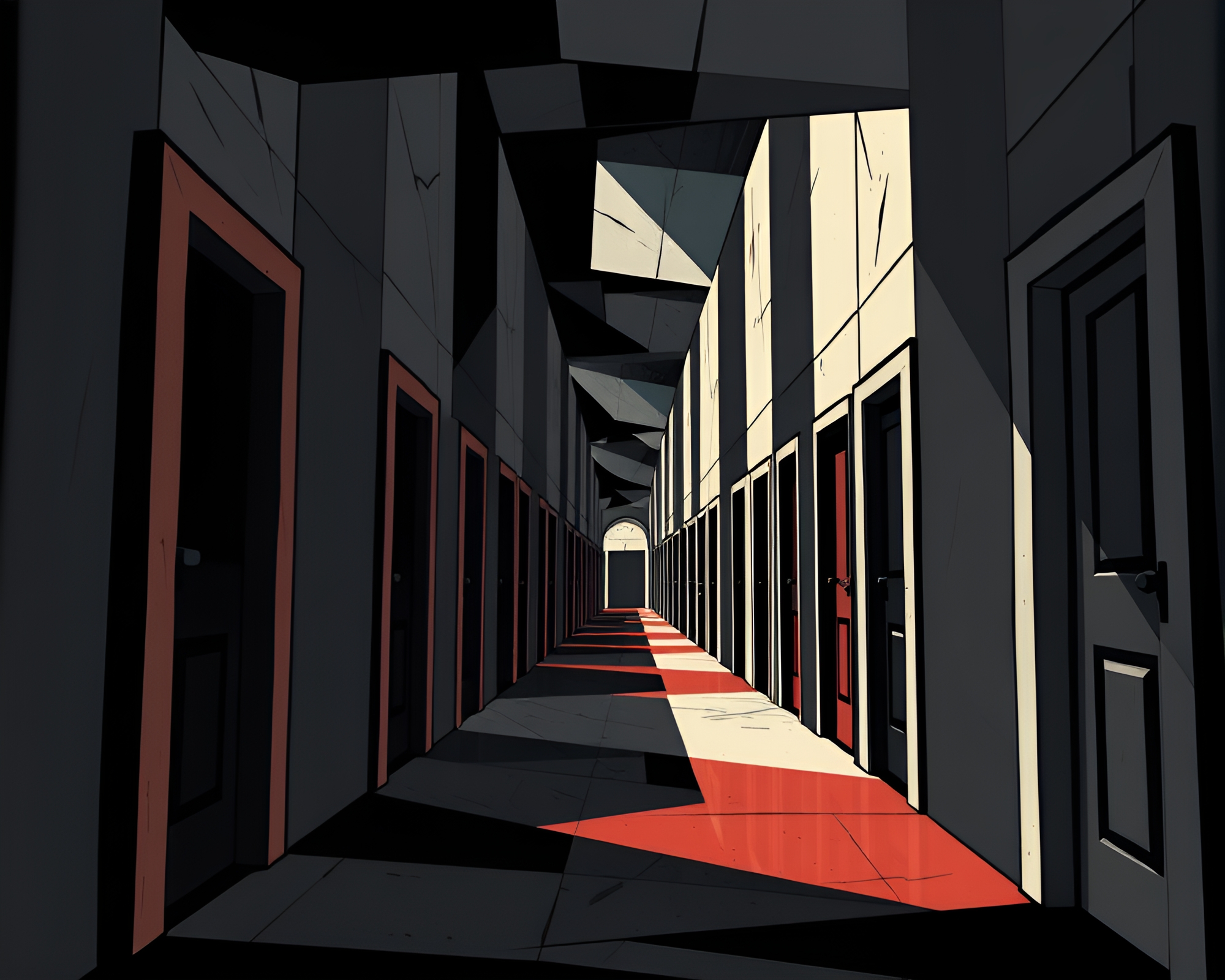 Intricate Cubist Door Labyrinth: Disorienting and Oppressive – free AI stock image