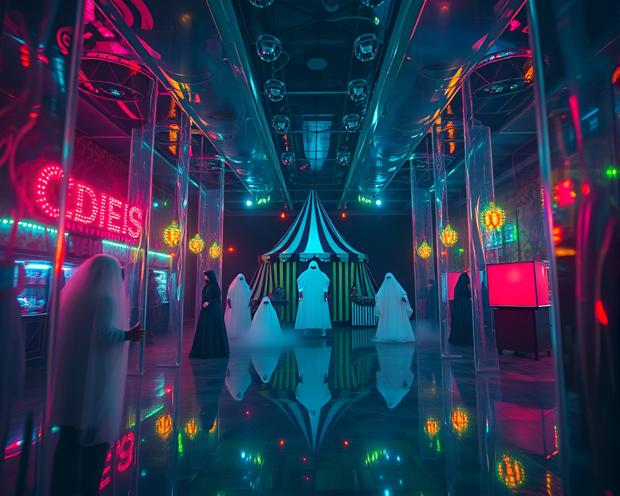 Ethereal Spectral Carnival in Acrylic Maze – free AI stock image