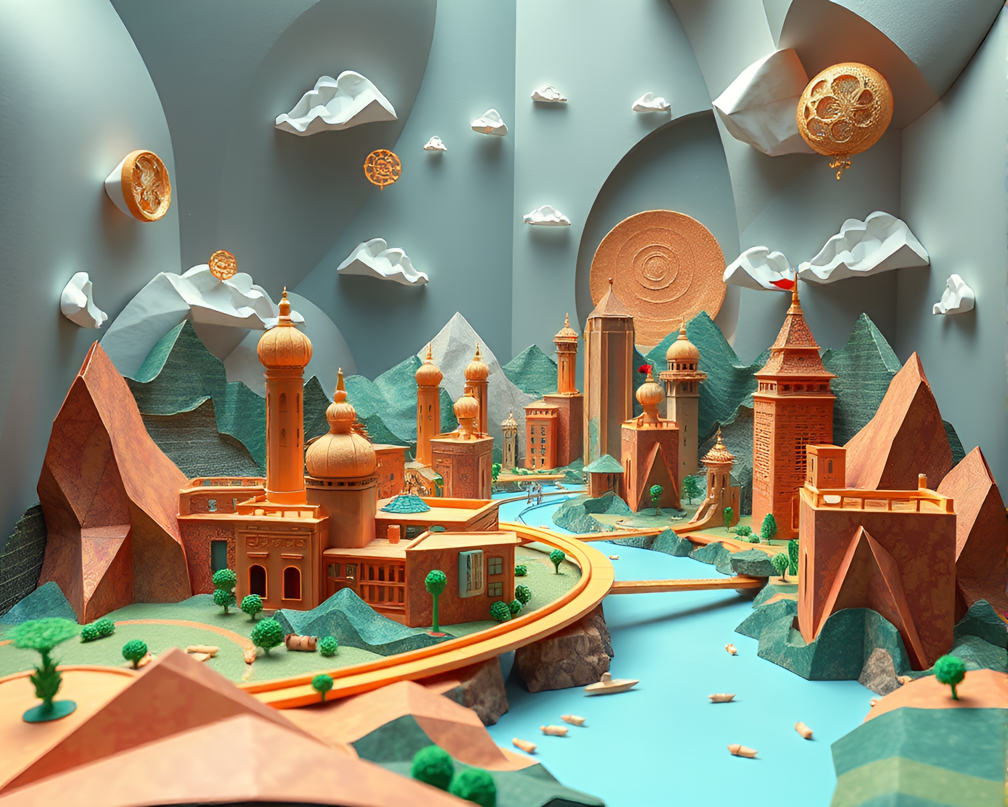 Surreal Origami Cityscape: Dreamlike Paper Structures – free AI stock image