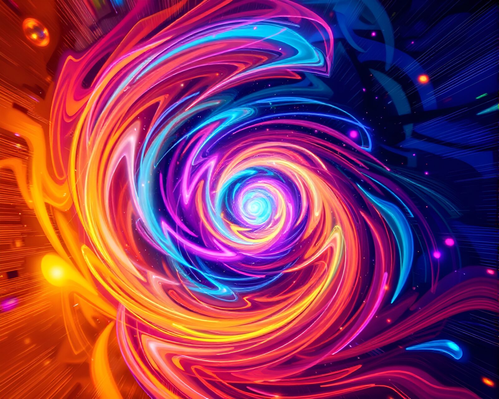 Abstract swirls of vibrant colors forming a quantum vortex