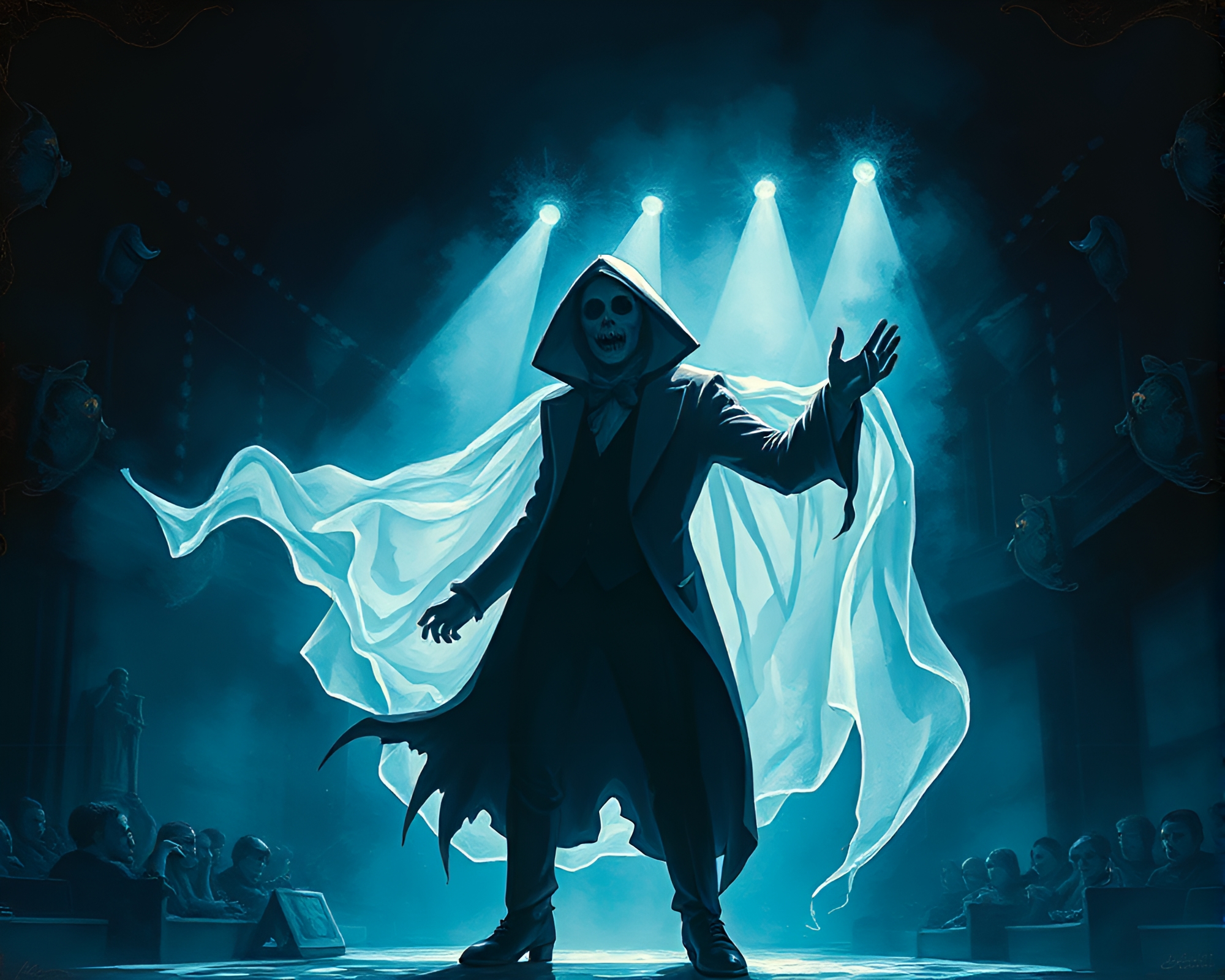 Ethereal Phantom Performance in Dimly Lit Opera House – free AI stock image