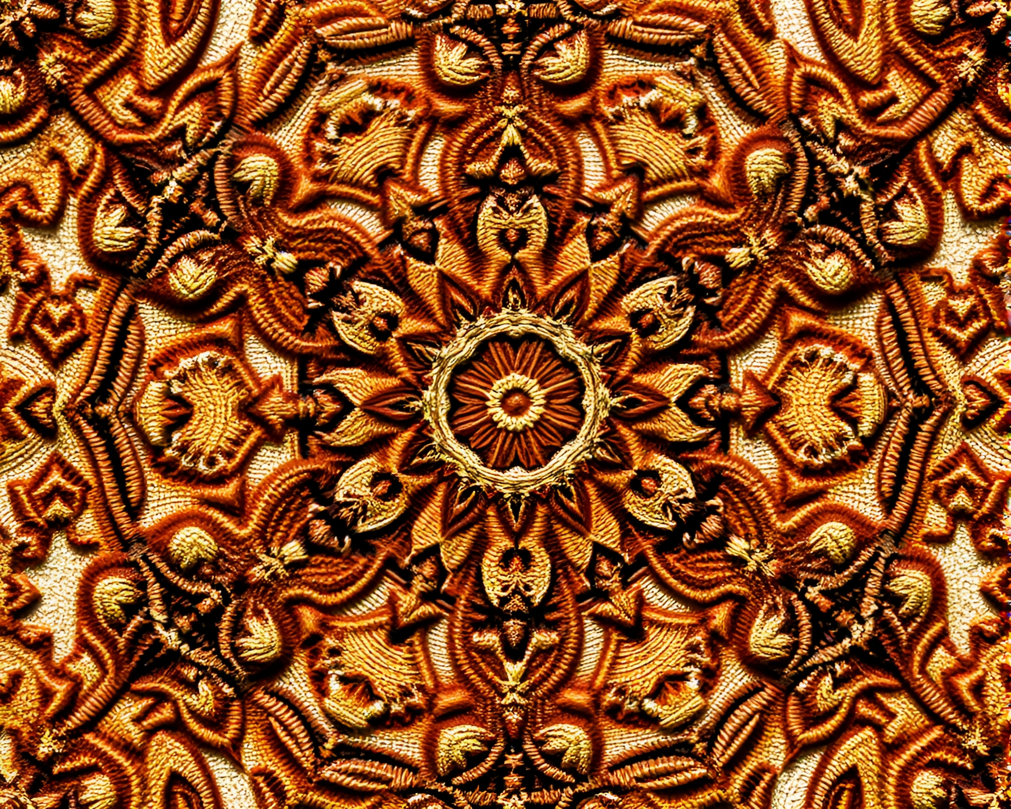 Intricate Fractal-Inspired Embroidered Rustic Pattern Design – free AI stock image