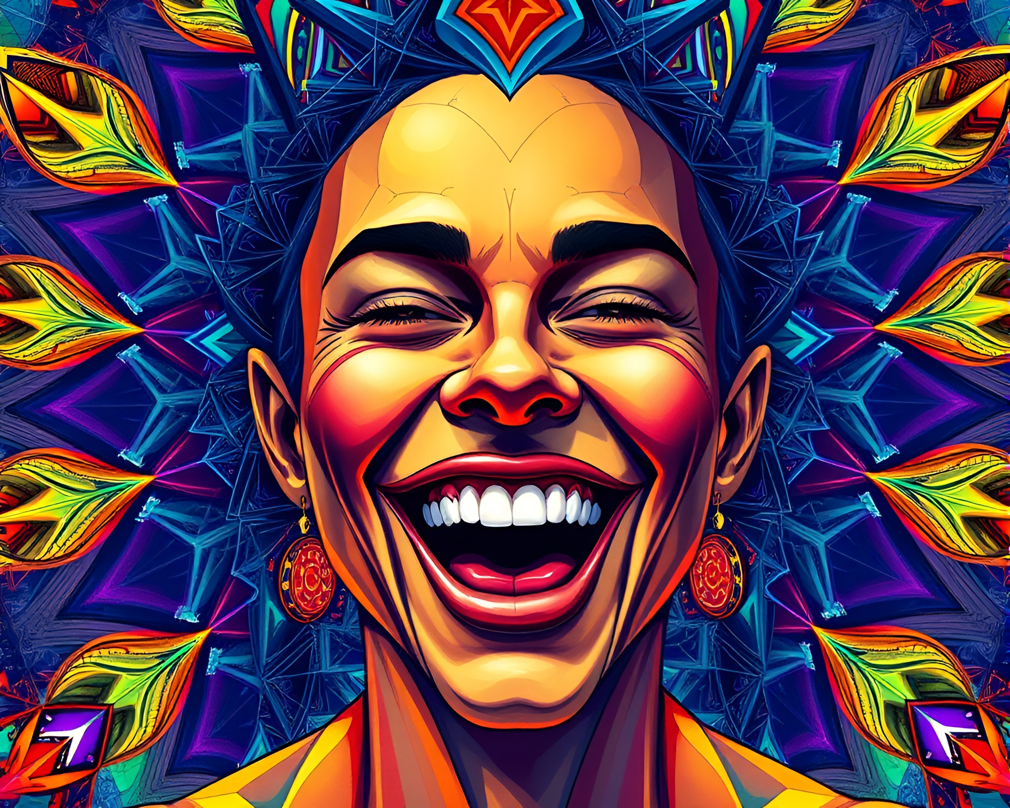 Vibrant Fractal Geometry Portrait of Jubilant Expression – free AI stock image