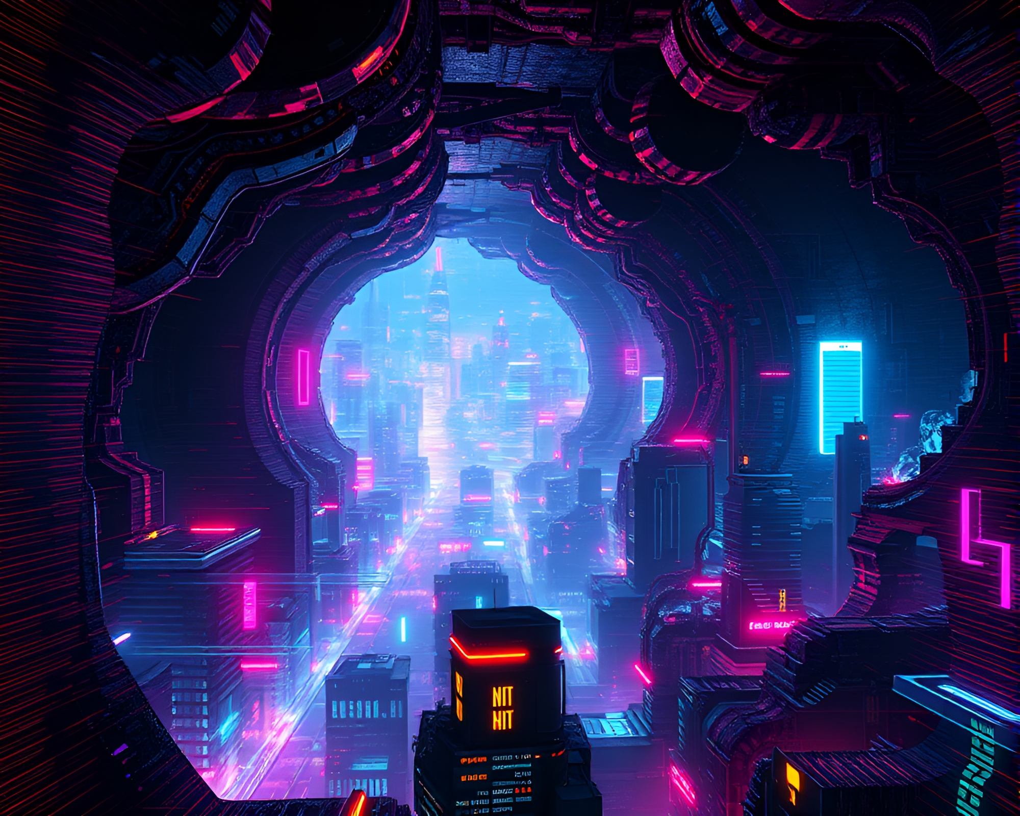 Futuristic Glitch Cityscape in Digital Realm – free AI stock image