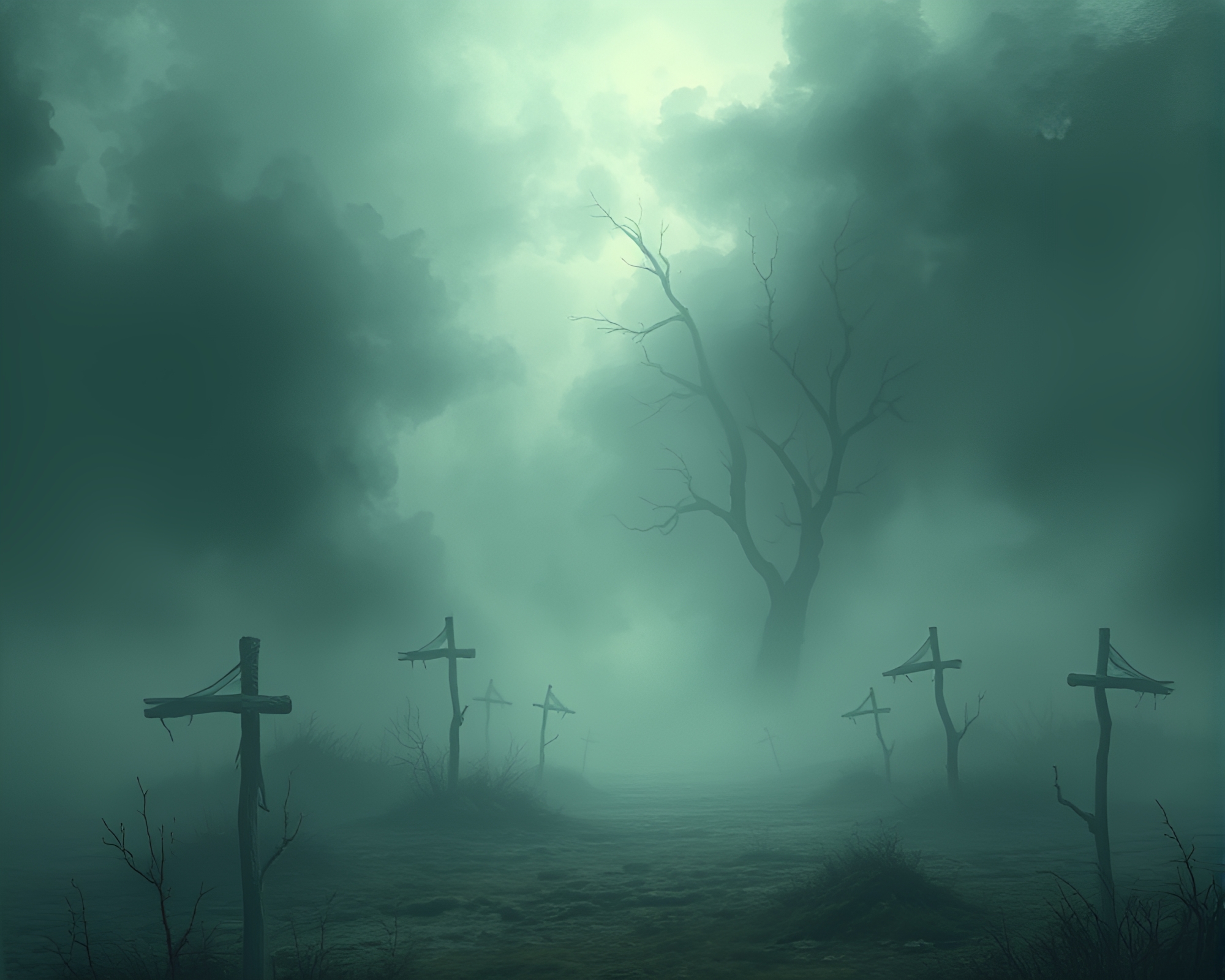Ethereal Battlefield Shrouded in Acrylic Fog Artwork – free AI stock image