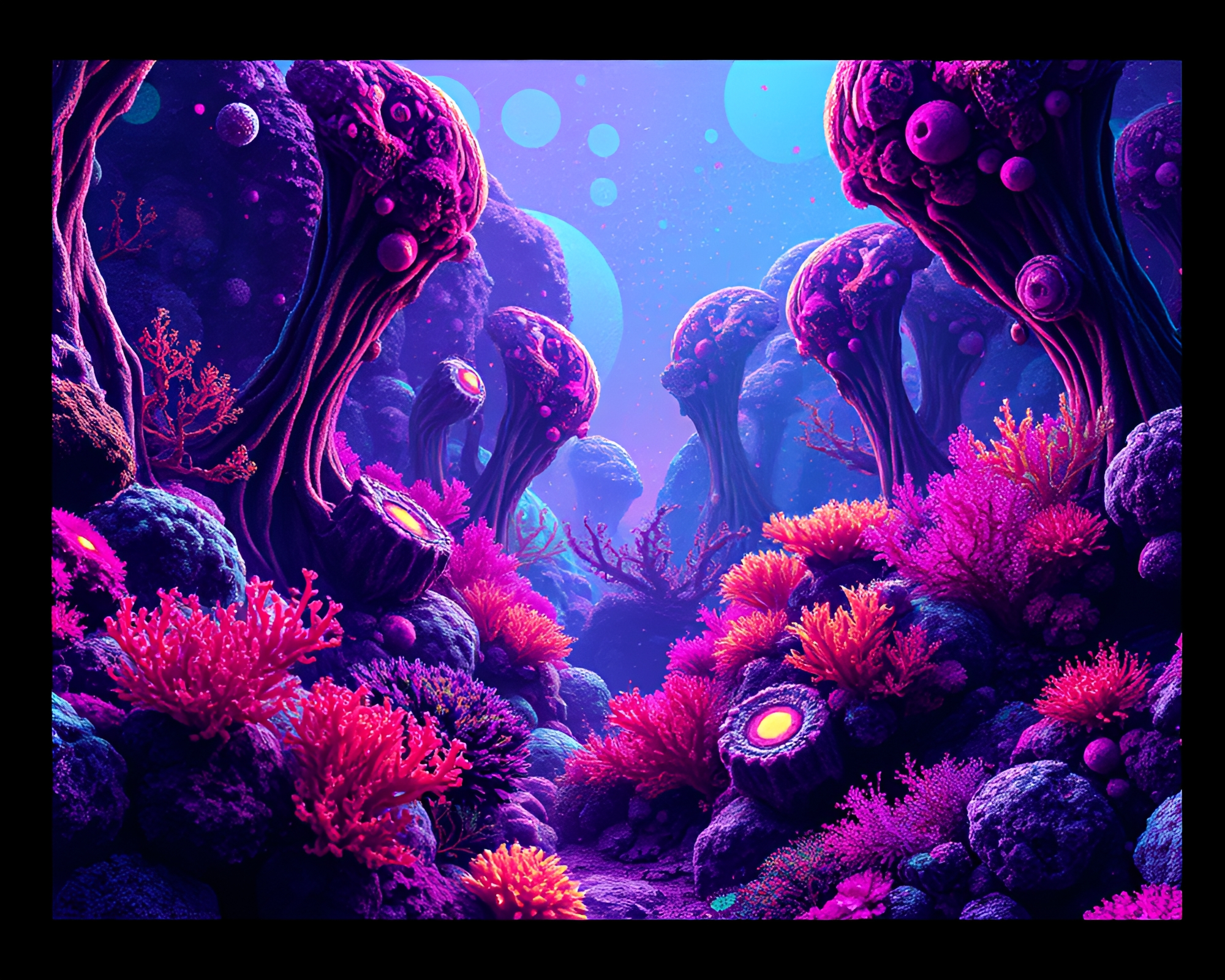 Vibrant Alien Coral Forest in 8-Bit Glitch Art – free AI stock image