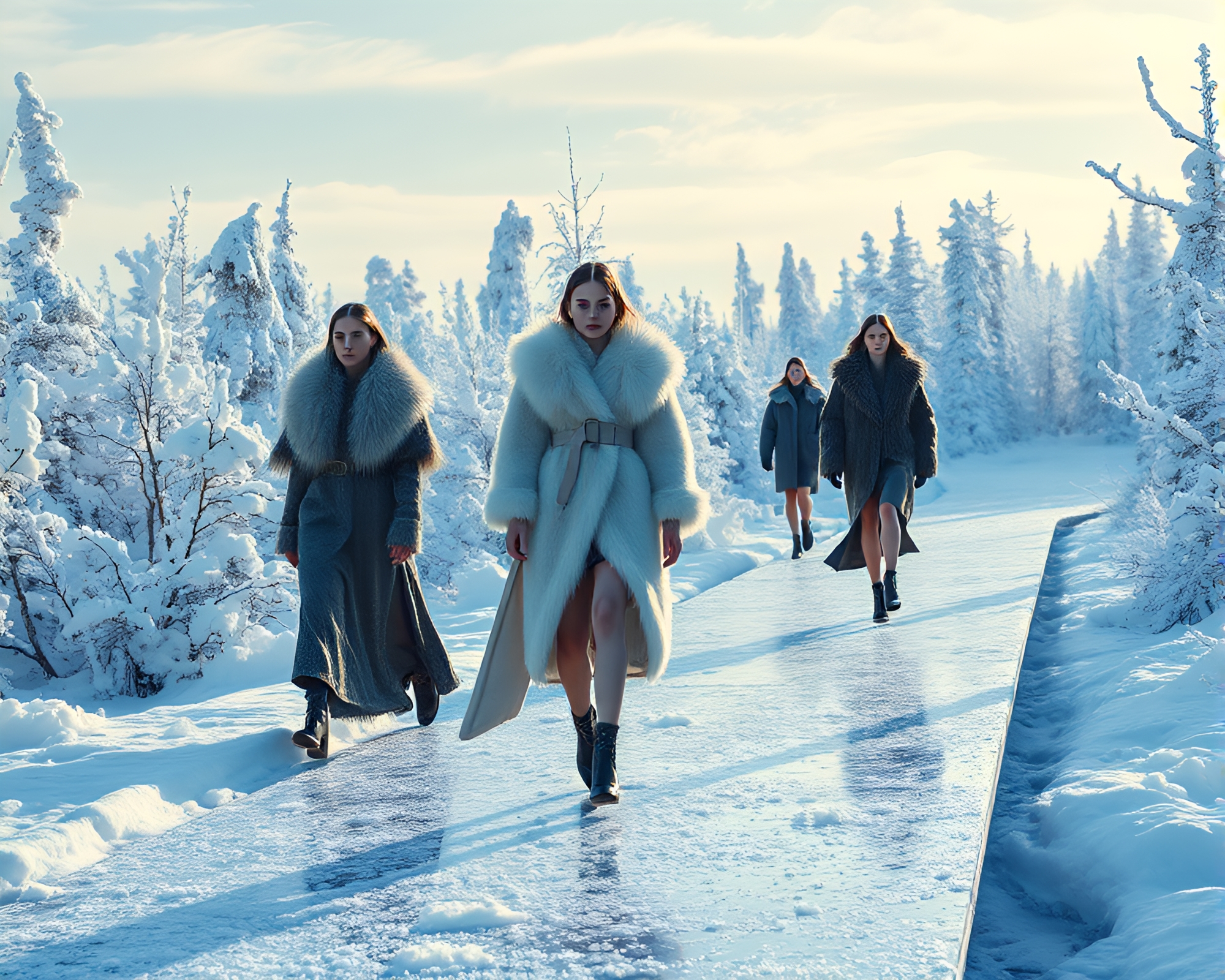 Icy Winter Wonderland Runway Fashion Show Extravaganza – free AI stock image