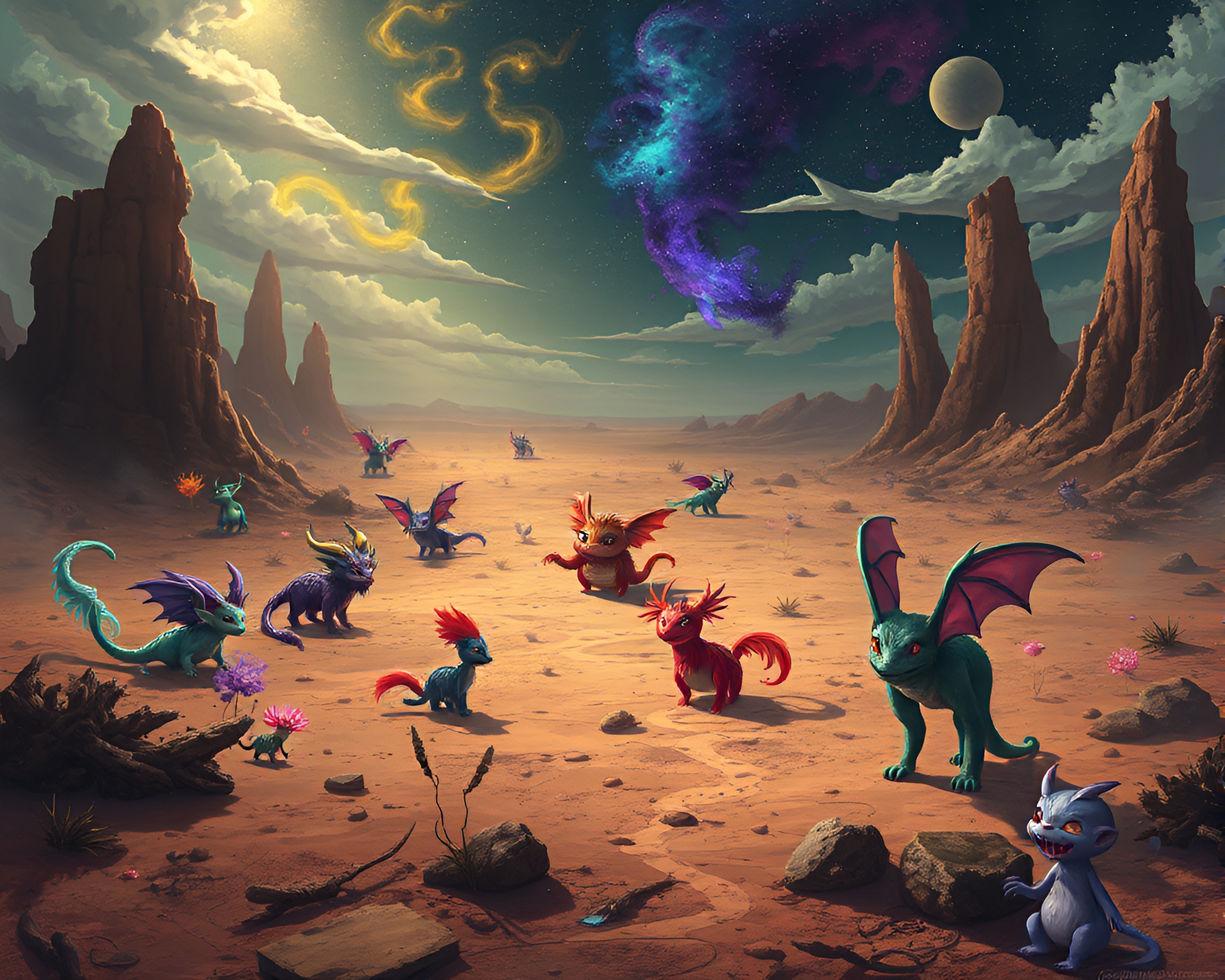 Fantastical Creatures in a Desolate Landscape Inspire Creativity – free AI stock image