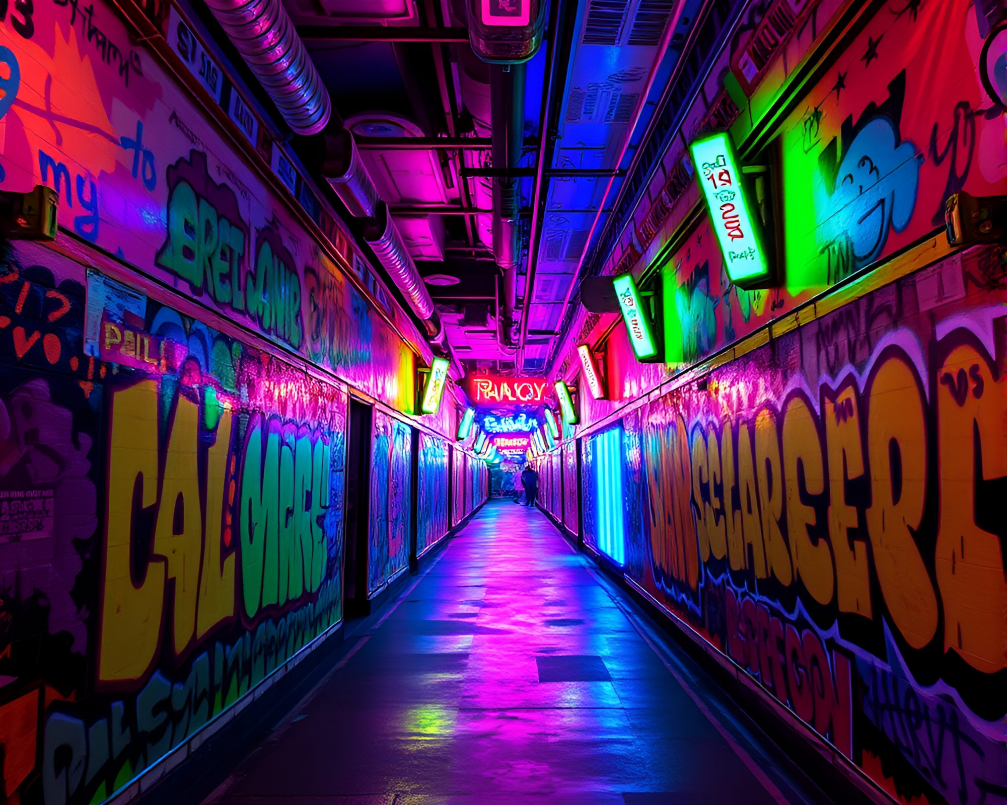 Neon-Lit Graffiti Tunnel: Vivid Colors and Energizing Atmosphere – free AI stock image