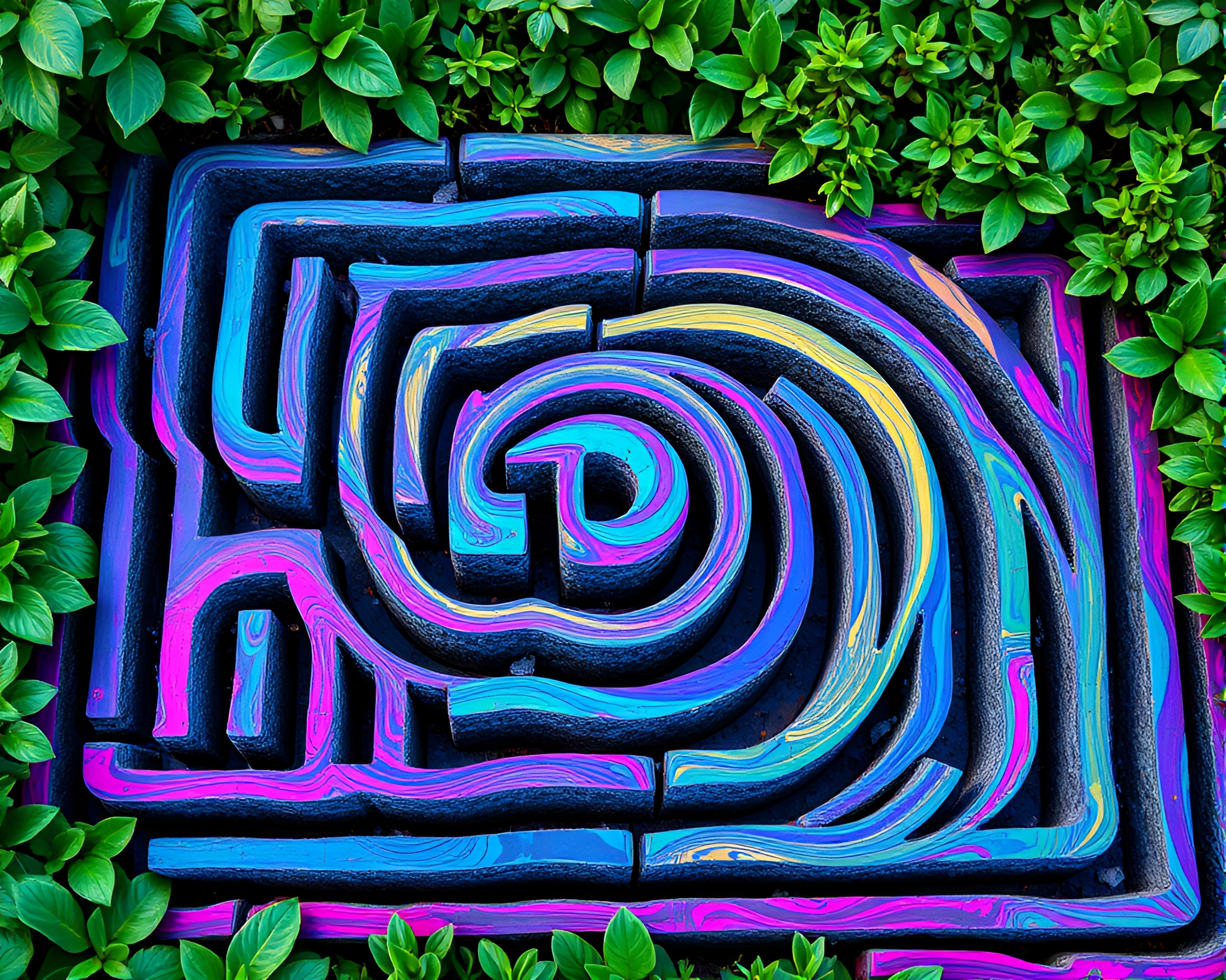 Vibrant Candy-Colored Maze Charcoal Sketch – free AI stock image