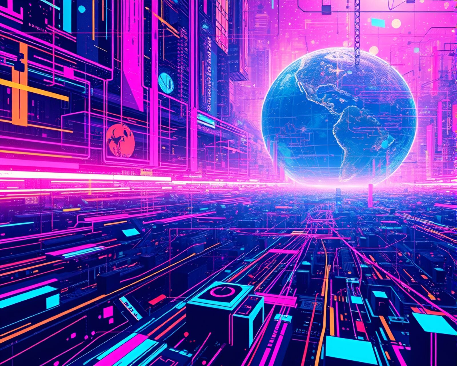 Surreal glitch realm with intricate vector illustrations in vibrant colors