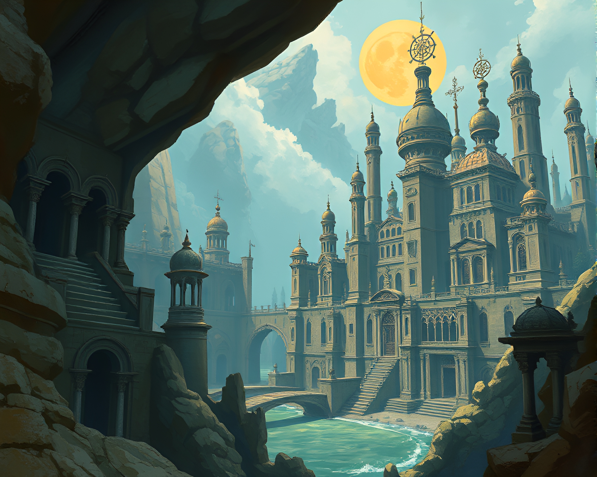 Mystical Sunken Cityscape with Intricate Architecture – free AI stock image